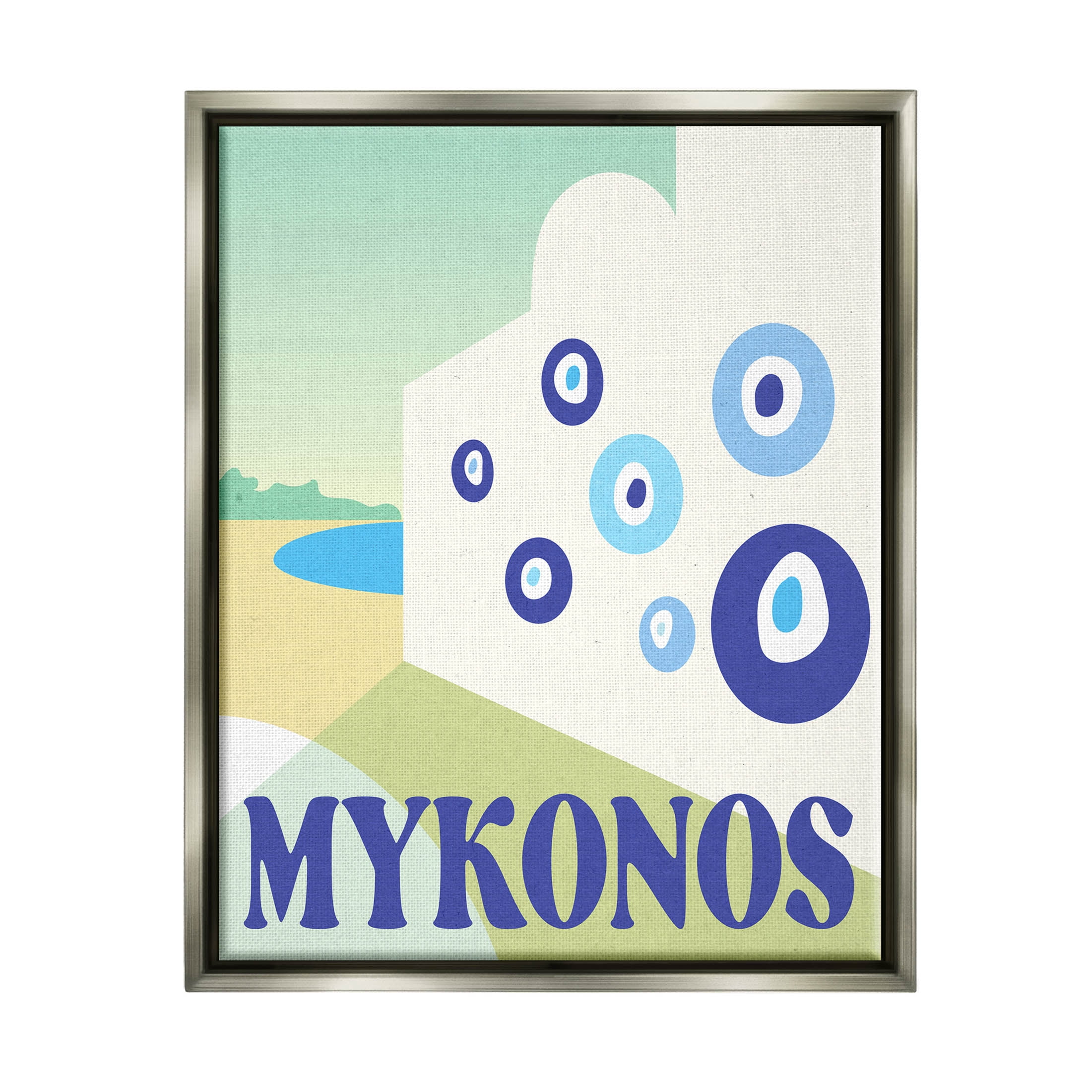 Stupell Industries Modern Mykonos Greece Graphic Art Luster Gray Floating Framed Canvas Print Wall Art, Design by Daphne Polselli