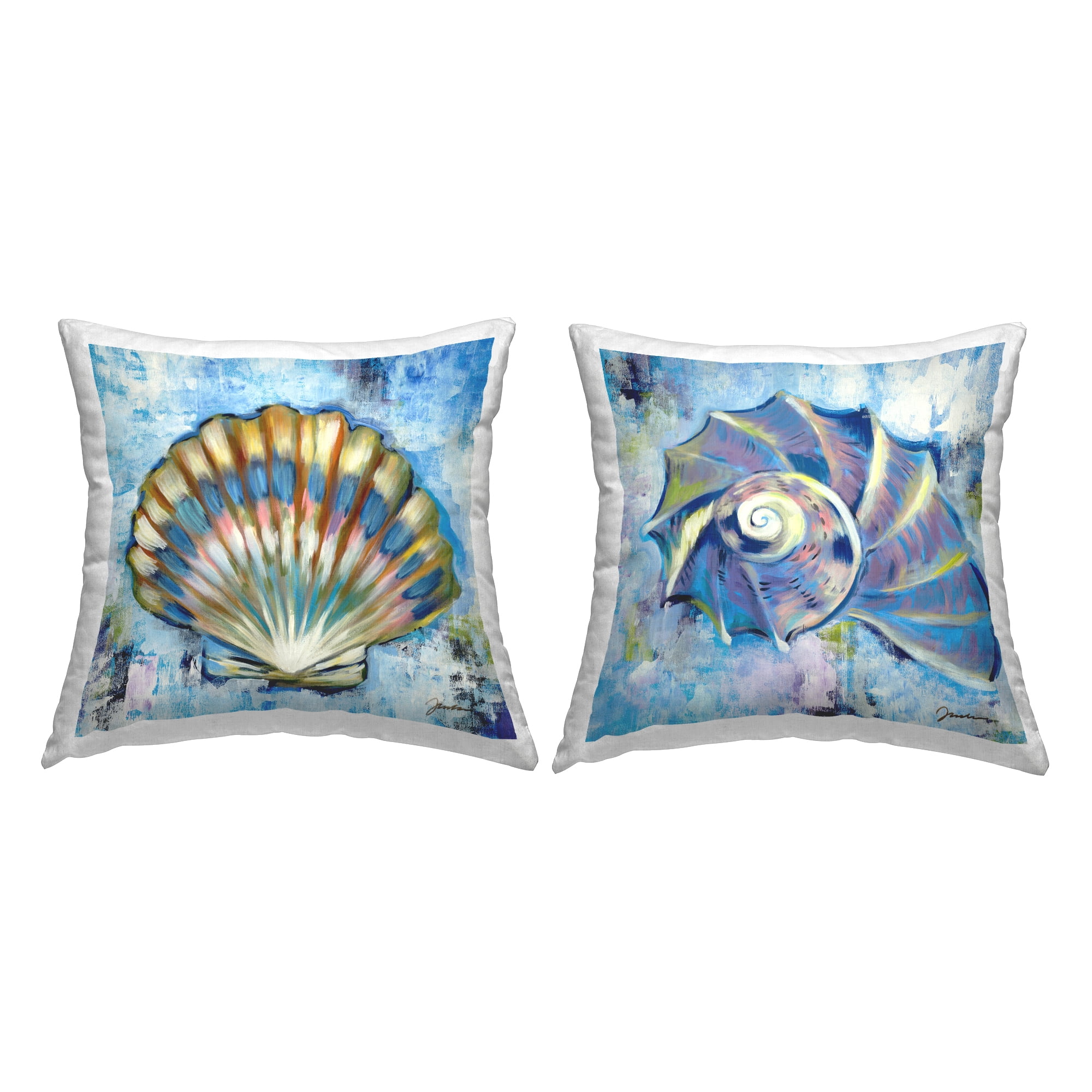 Stupell Industries Modern Nautical Seashells Square Decorative Printed Throw Pillow, 18 x 18, Set of 2
