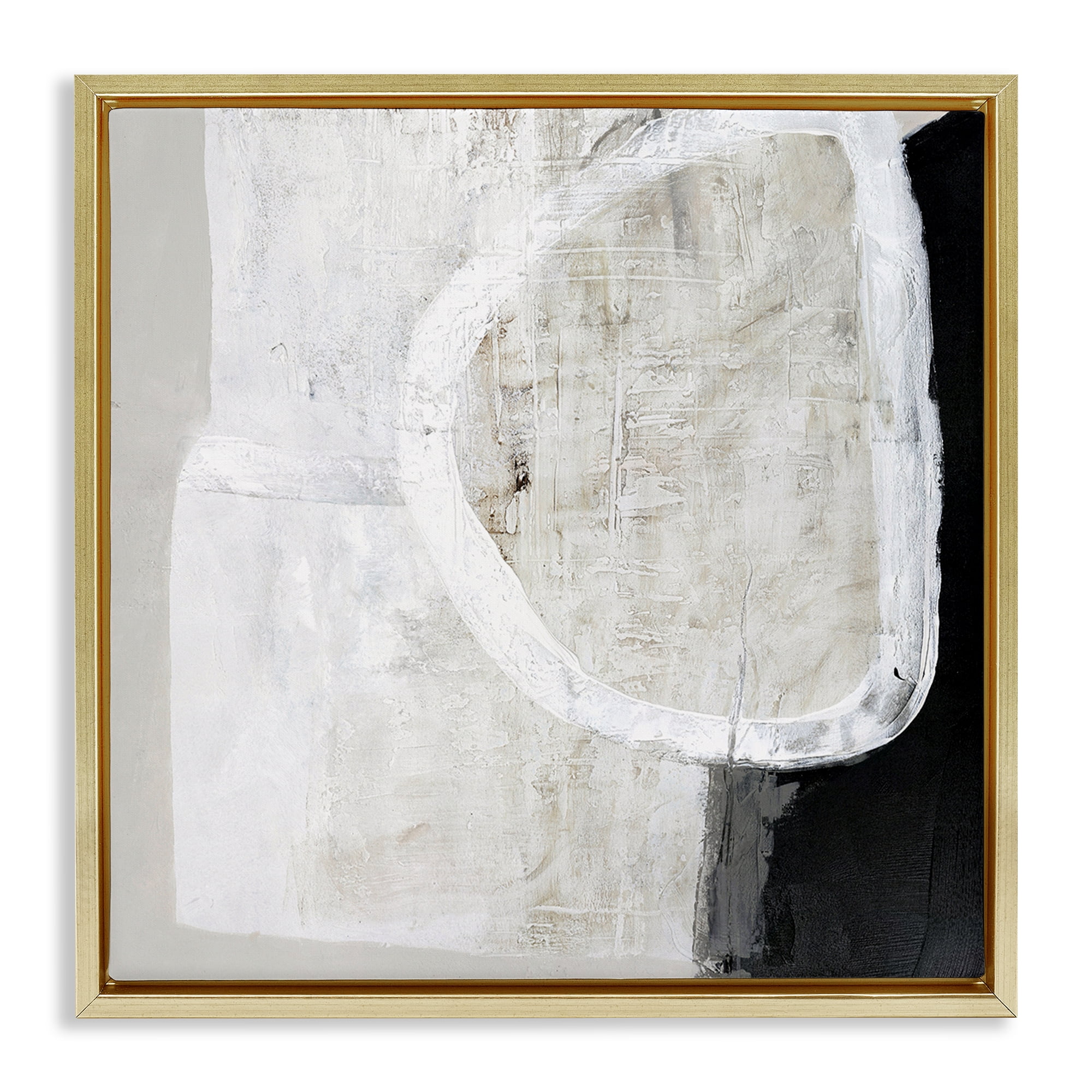 Stupell Industries Modern Neutral Abstraction Abstract Painting Gold Floater Framed Canvas Art Print Wall Art, 18 x 18