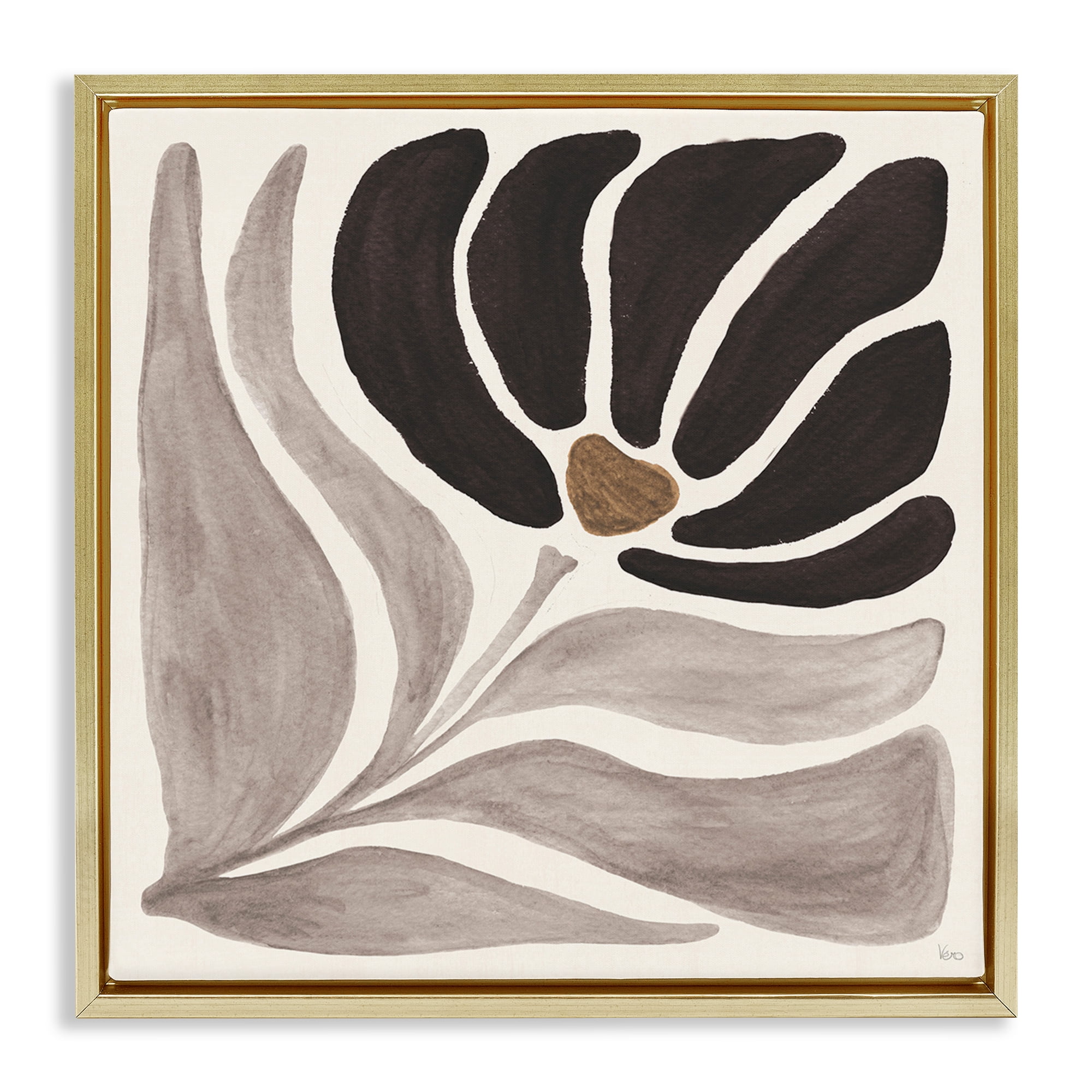 Stupell Industries Modern Neutral Bloom Botanical & Floral Painting Gold Floater Framed Art Print Wall Art, 25 x 25