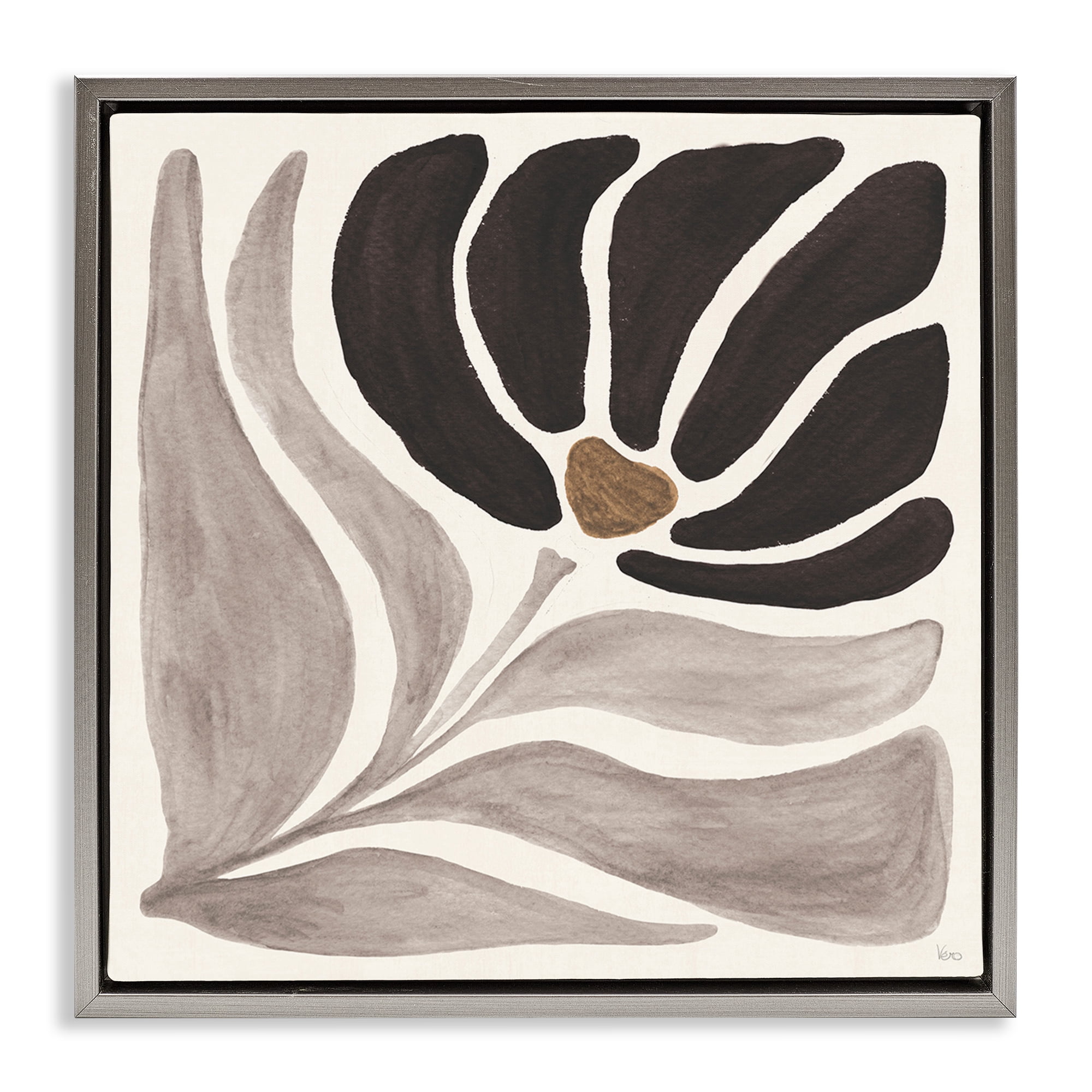 Stupell Industries Modern Neutral Bloom Botanical & Floral Painting Gray Floater Framed Art Print Wall Art, 18 x 18