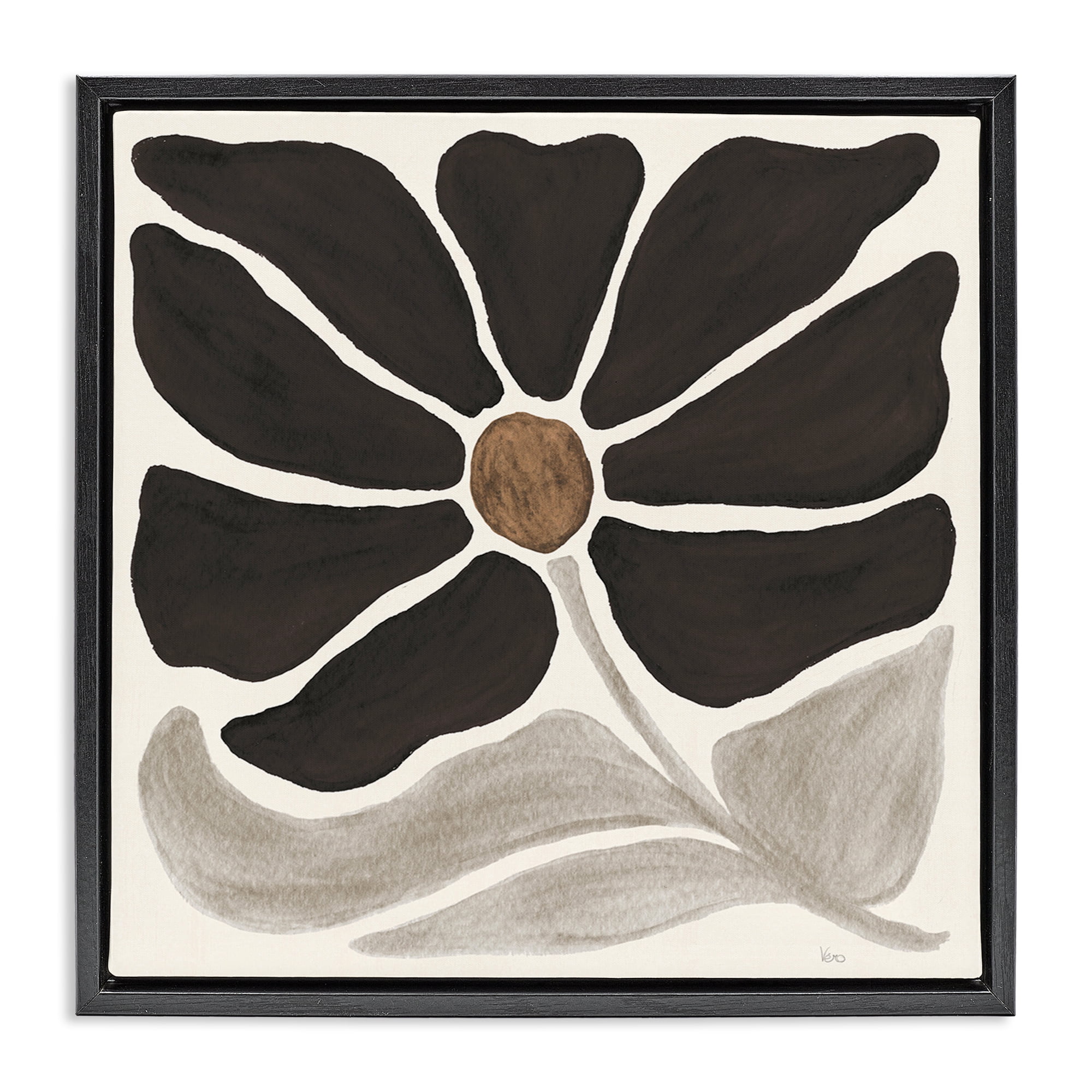 Stupell Industries Modern Neutral Flower Botanical & Floral Painting Black Floater Framed Art Print Wall Art, 25 x 25