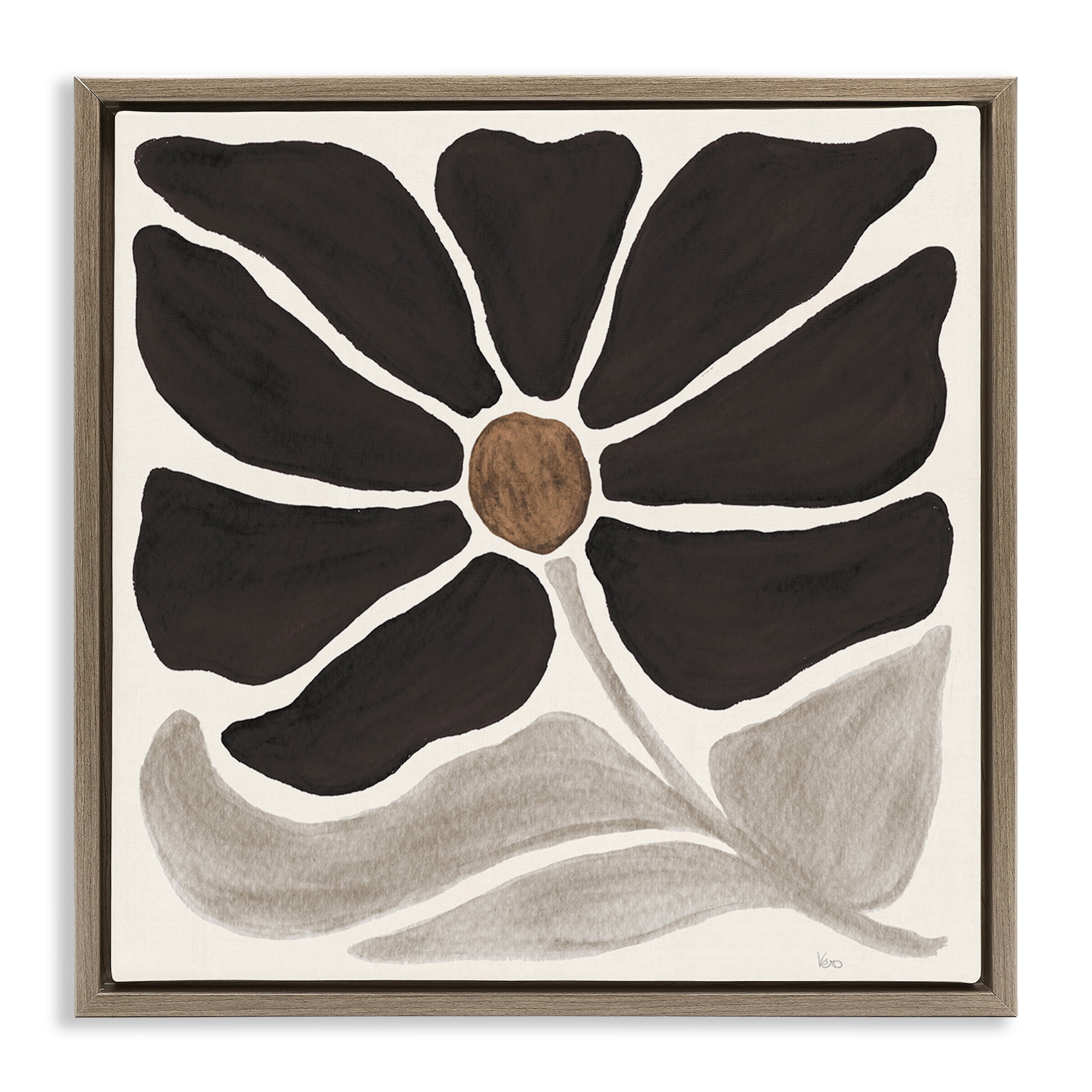 Stupell Industries Modern Neutral Flower Botanical & Floral Painting Brown Floater Framed Art Print Wall Art, 18 x 18