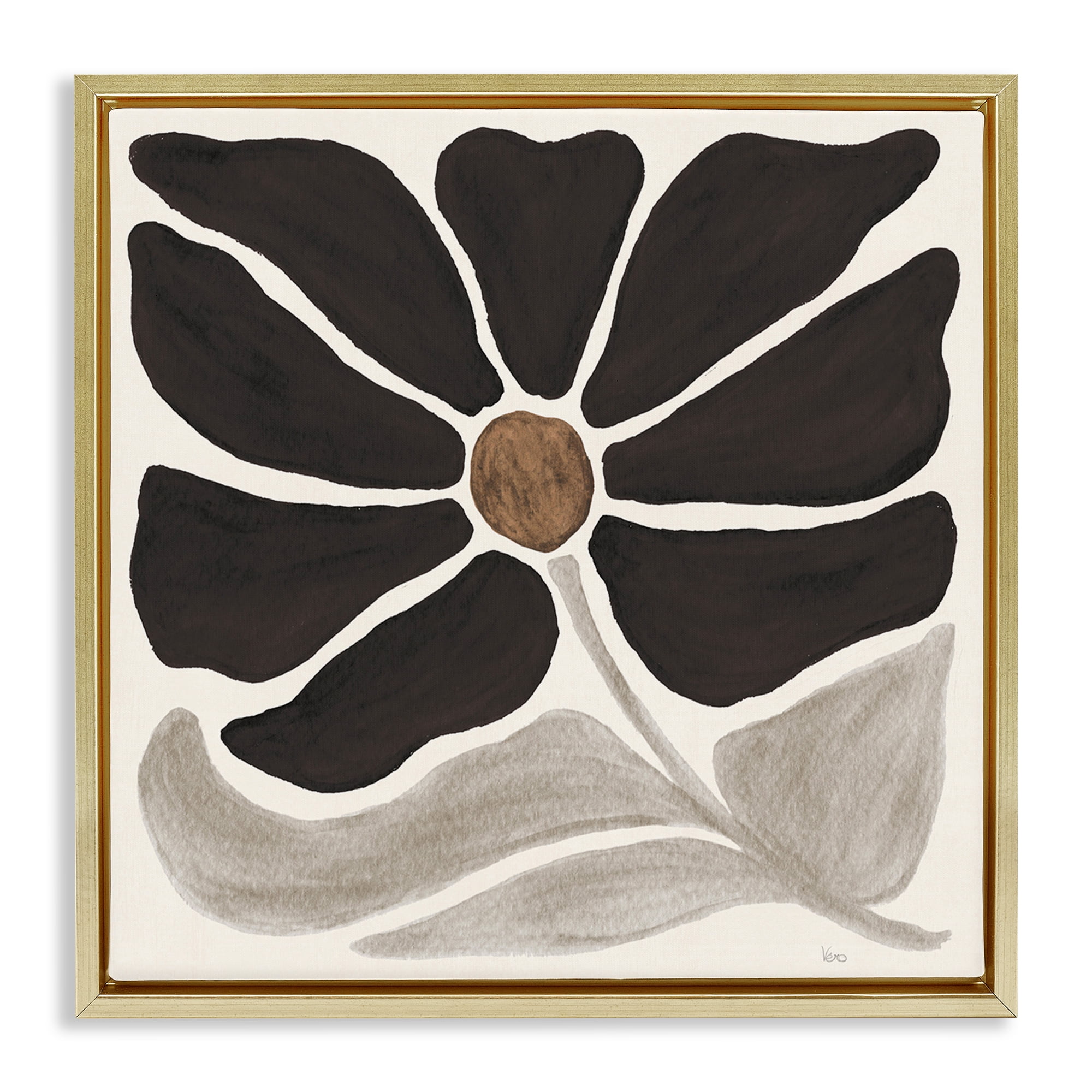 Stupell Industries Modern Neutral Flower Botanical & Floral Painting Gold Floater Framed Art Print Wall Art, 25 x 25