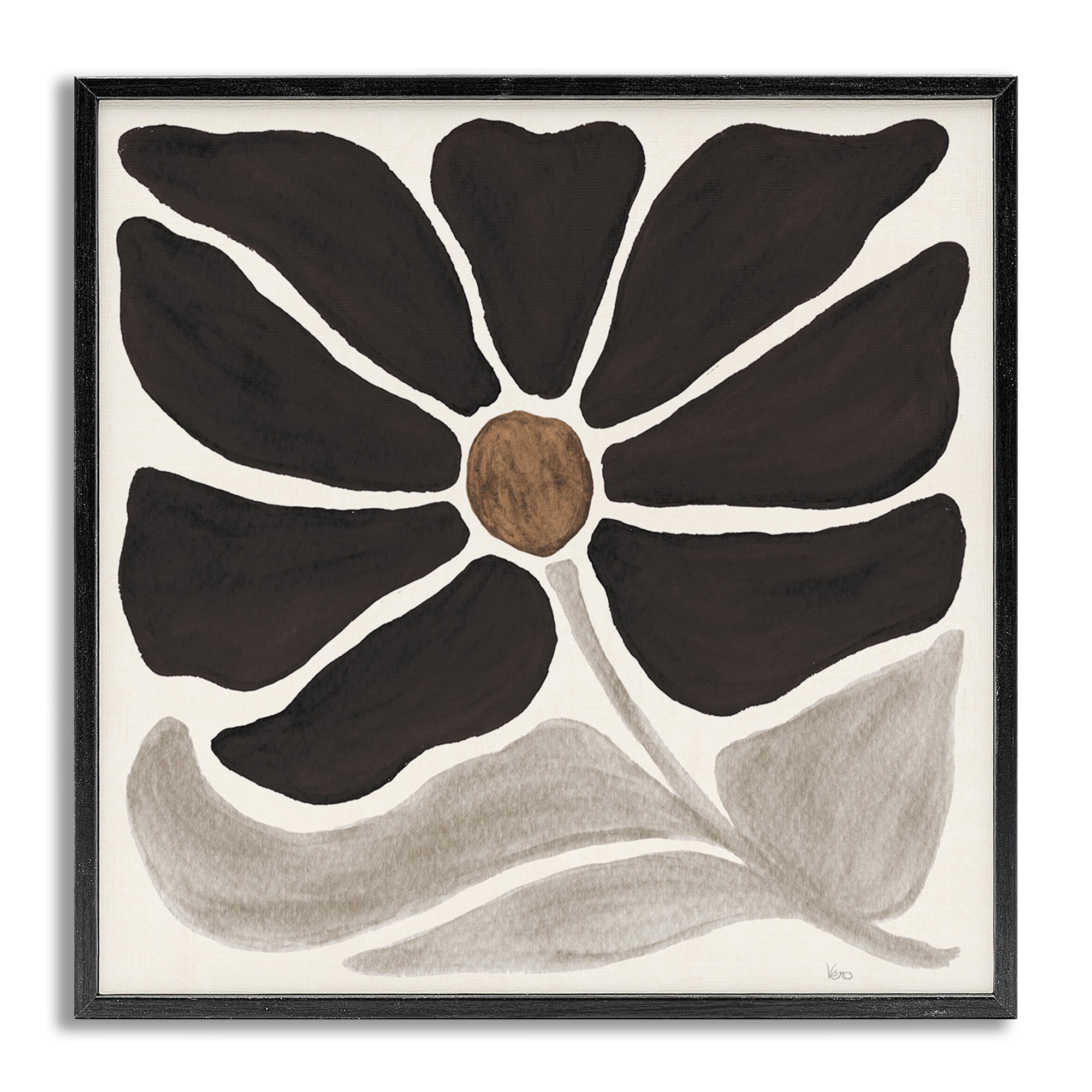 Stupell Industries Modern Neutral Flower Botanical & Floral Painting Gray Framed Art Print Wall Art, 17 x 17