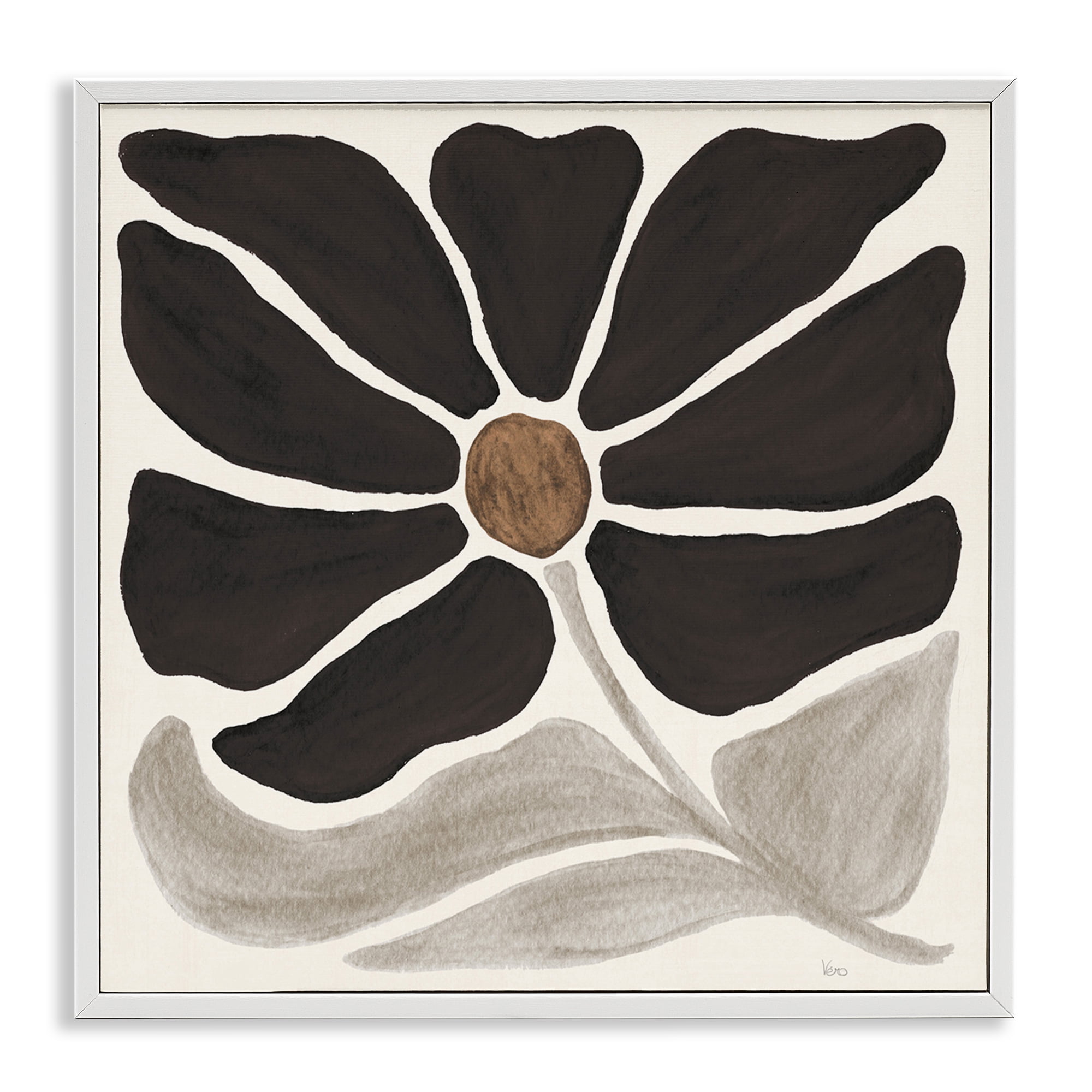 Stupell Industries Modern Neutral Flower Botanical & Floral Painting White Framed Art Print Wall Art, 12 x 12