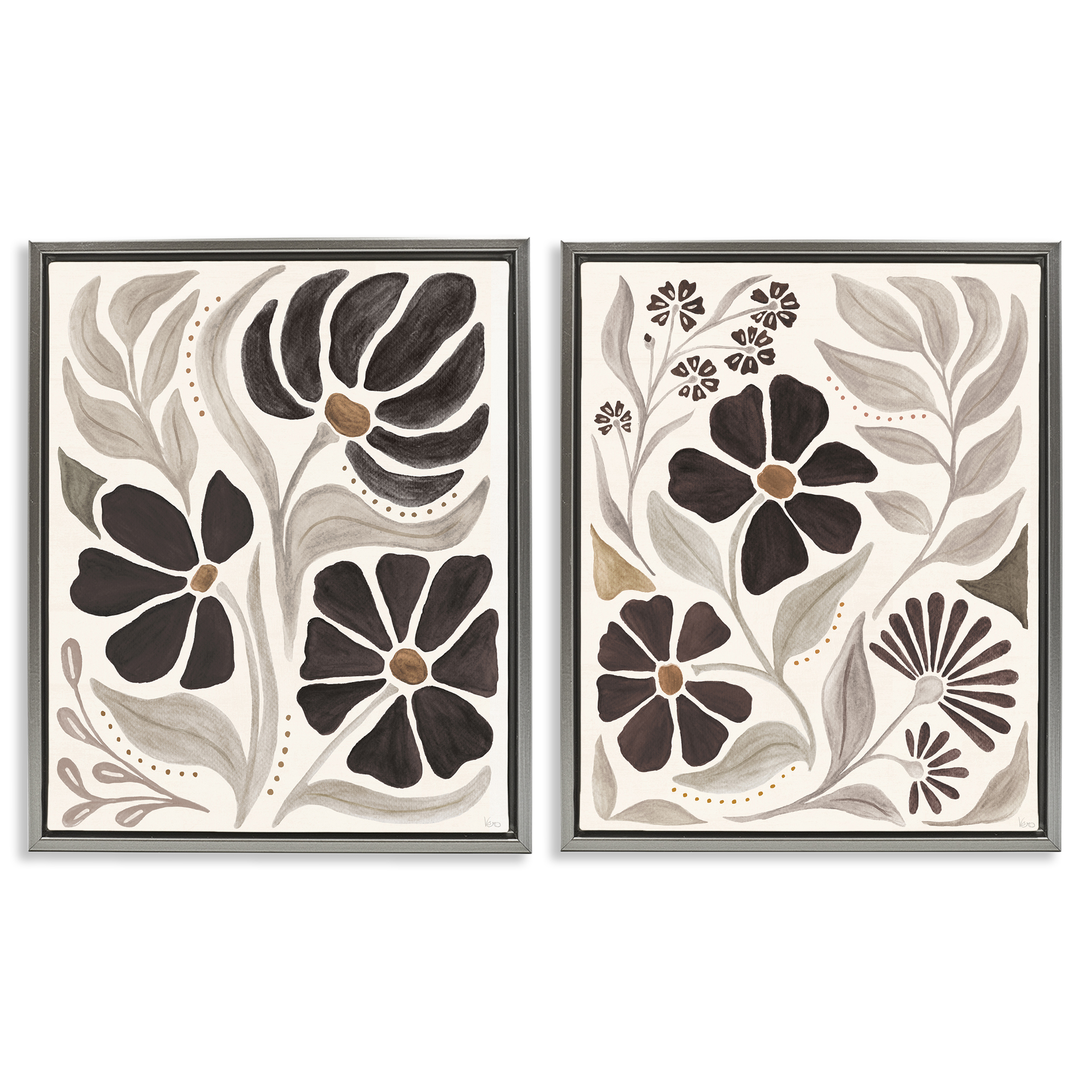 Stupell Industries Modern Neutral Petals Plants & Flowers Painting Gray Floater Framed Canvas Art Print Wall Art, 17 x 21, Set of 2