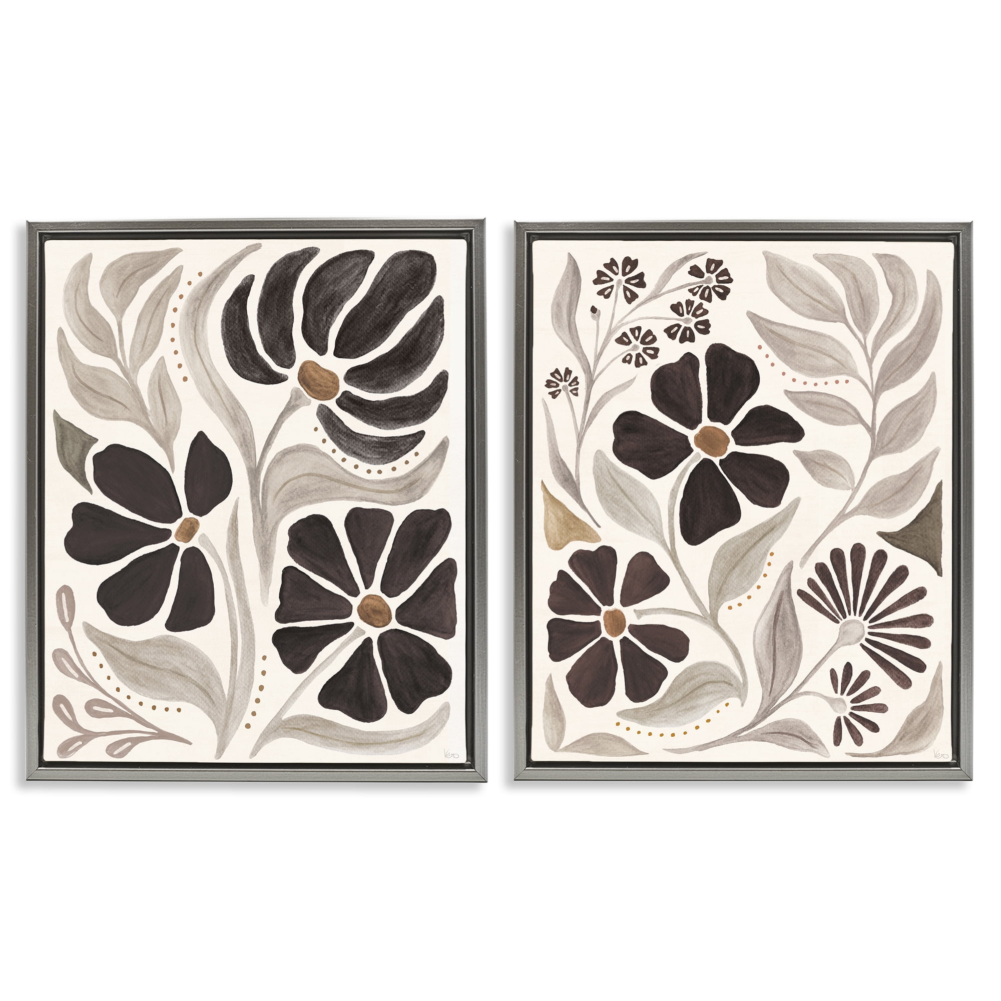 Stupell Industries Modern Neutral Petals Plants & Flowers Painting Gray Floater Framed Canvas Art Print Wall Art, 31 x 25, Set of 2