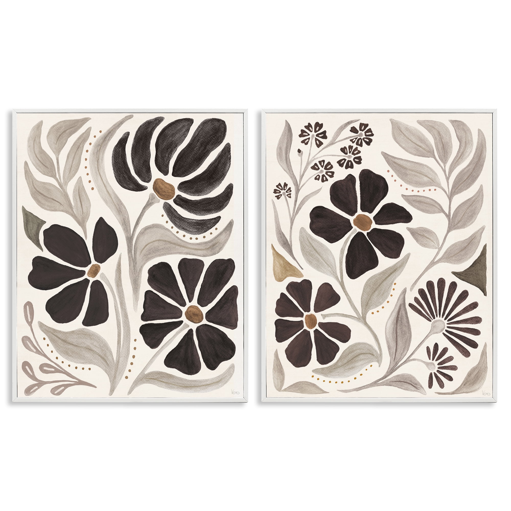 Stupell Industries Modern Neutral Petals Plants & Flowers Painting White Framed Art Print Wall Art, 11 x 14, Set of 2