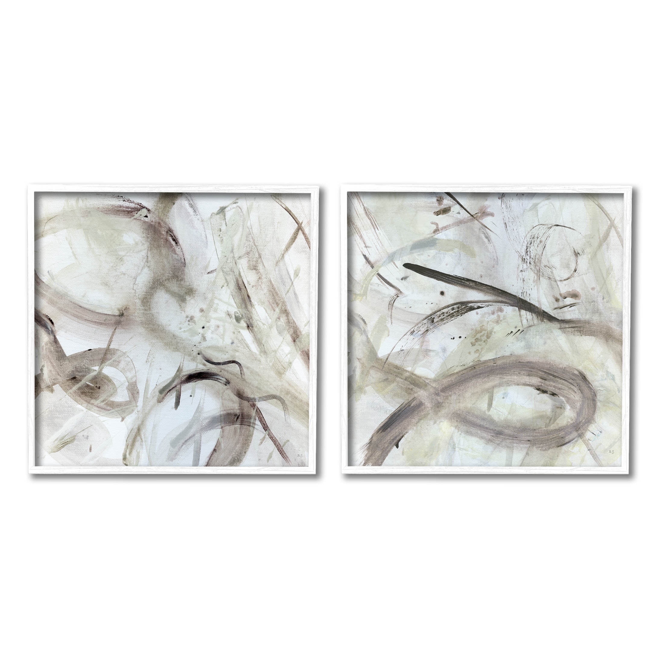 Stupell Industries Modern Neutral Tones Abstract Painting White Framed Art Print Wall Art, Set of 2, Design by Susan Jill