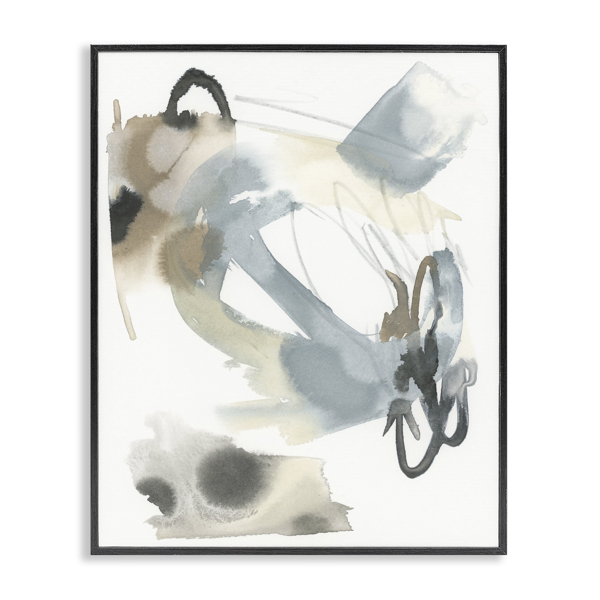 Stupell Industries Modern Neutral Watercolor Abstract Painting Black Framed Art Print Wall Art, 24 x 30