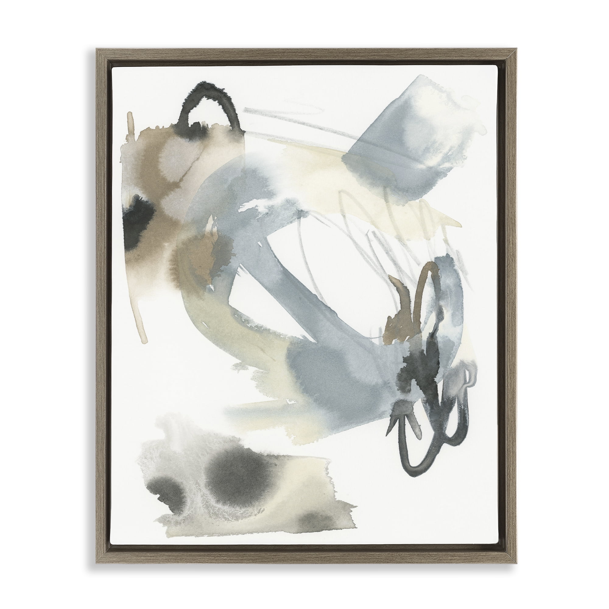 Stupell Industries Modern Neutral Watercolor Abstract Painting Brown Floater Framed Canvas Art Print Wall Art, 17 x 21