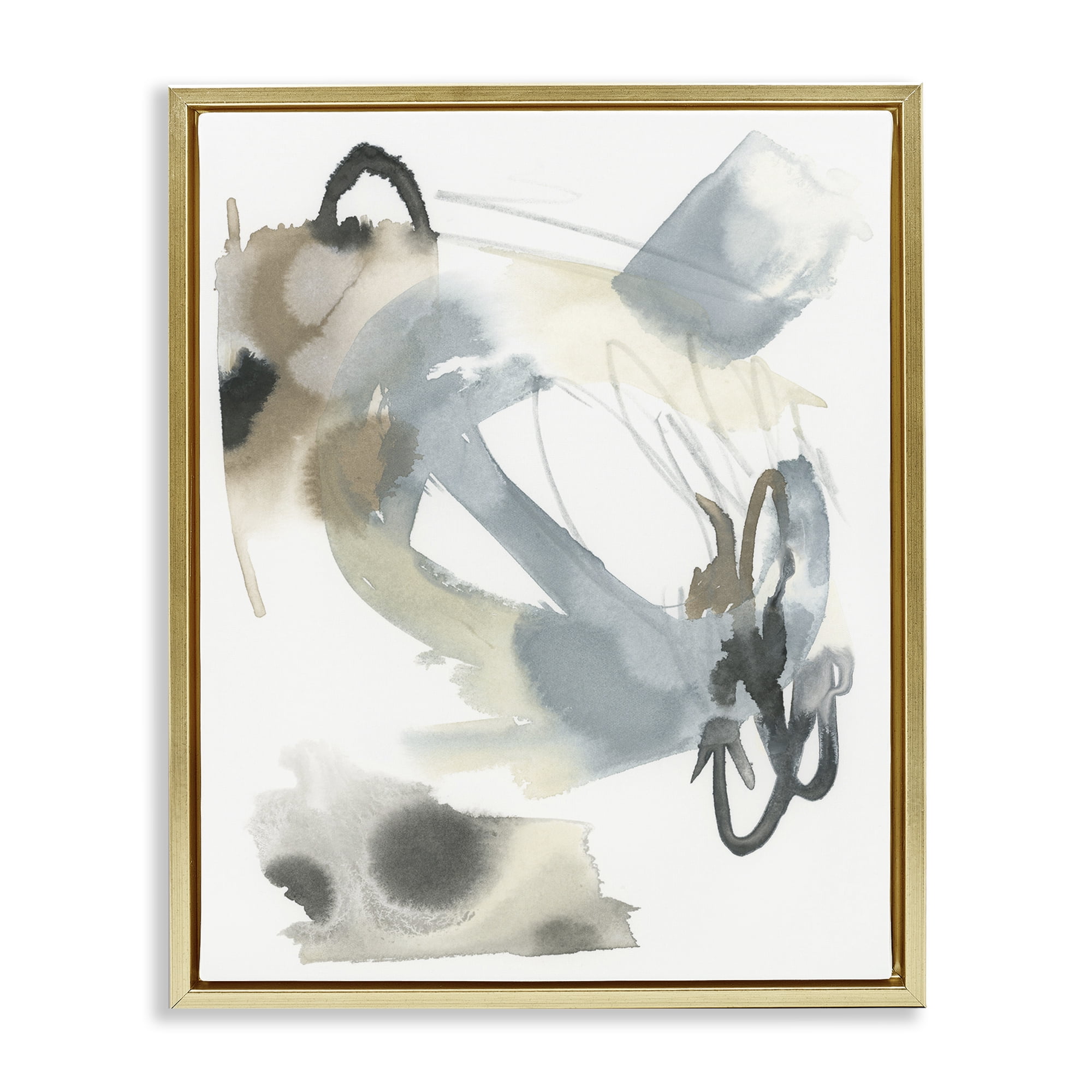 Stupell Industries Modern Neutral Watercolor Abstract Painting Gold Floater Framed Canvas Art Print Wall Art, 25 x 31