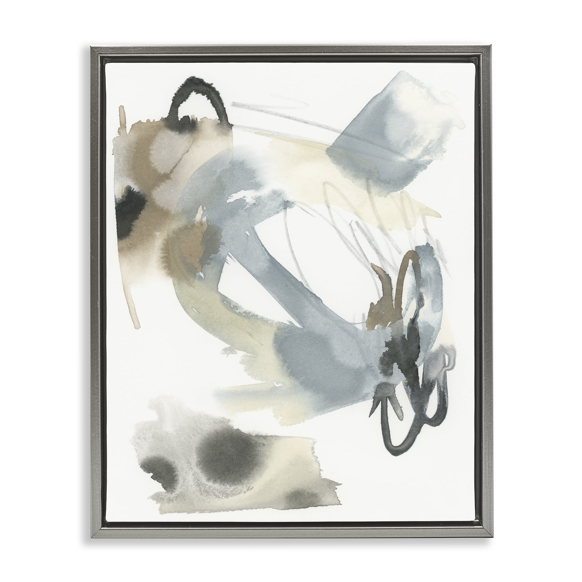 Stupell Industries Modern Neutral Watercolor Abstract Painting Gray Floater Framed Canvas Art Print Wall Art, 25 x 31