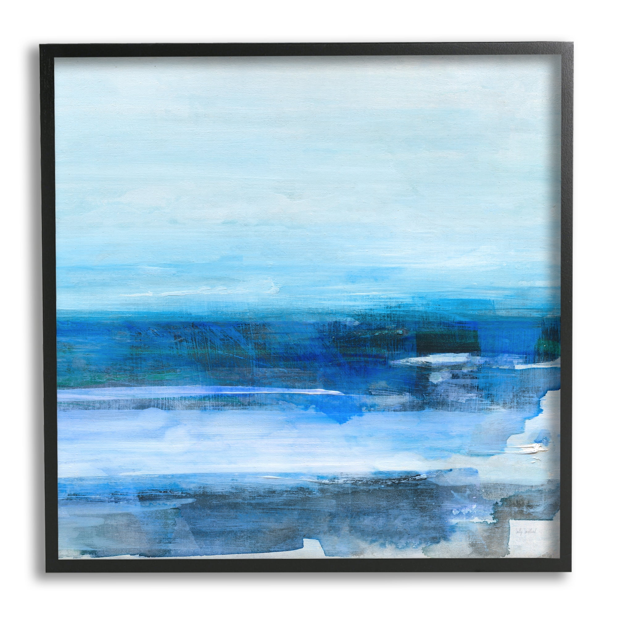 Stupell Industries Modern Ocean Beach Scene Abstract Painting Black Framed Art Print Wall Art, 24 x 24