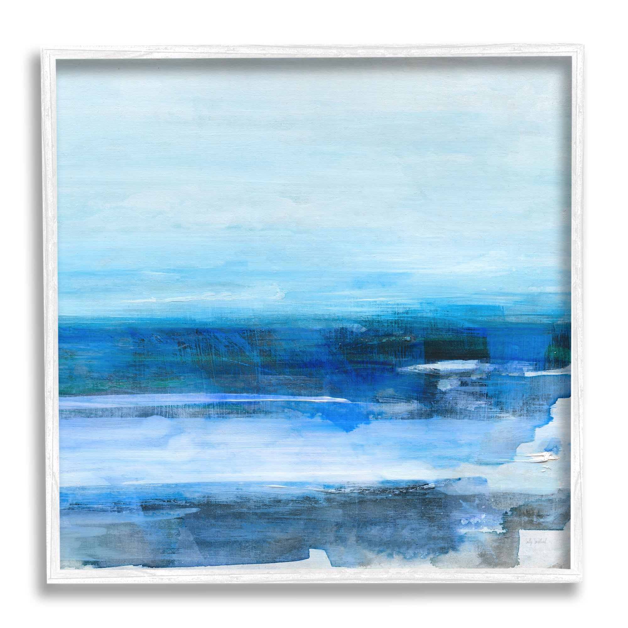 Stupell Industries Modern Ocean Beach Scene Abstract Painting White Framed Art Print Wall Art, 24 x 24