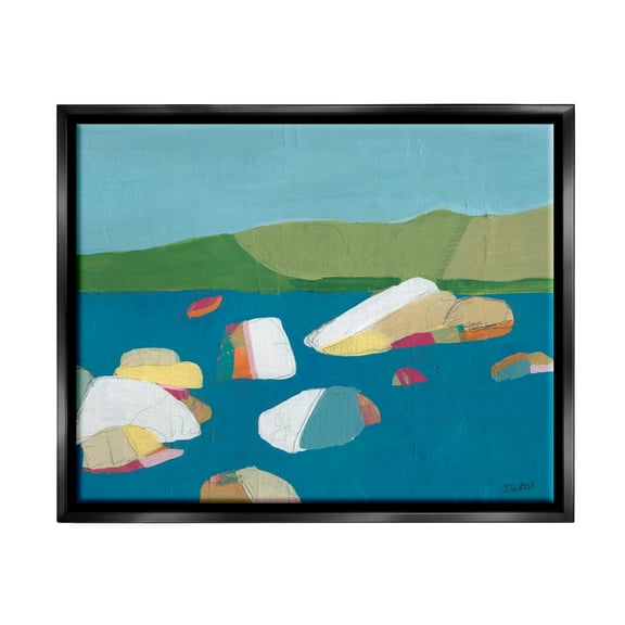 Stupell Industries Modern Ocean Rocks Painting Coastal Painting Black Floater Framed Art Print Wall Art