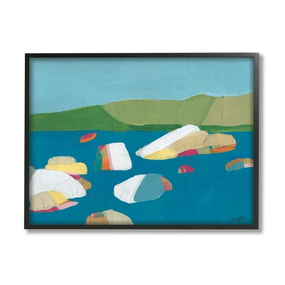 Stupell Industries Modern Ocean Rocks Painting Coastal Painting Black Framed Art Print Wall Art