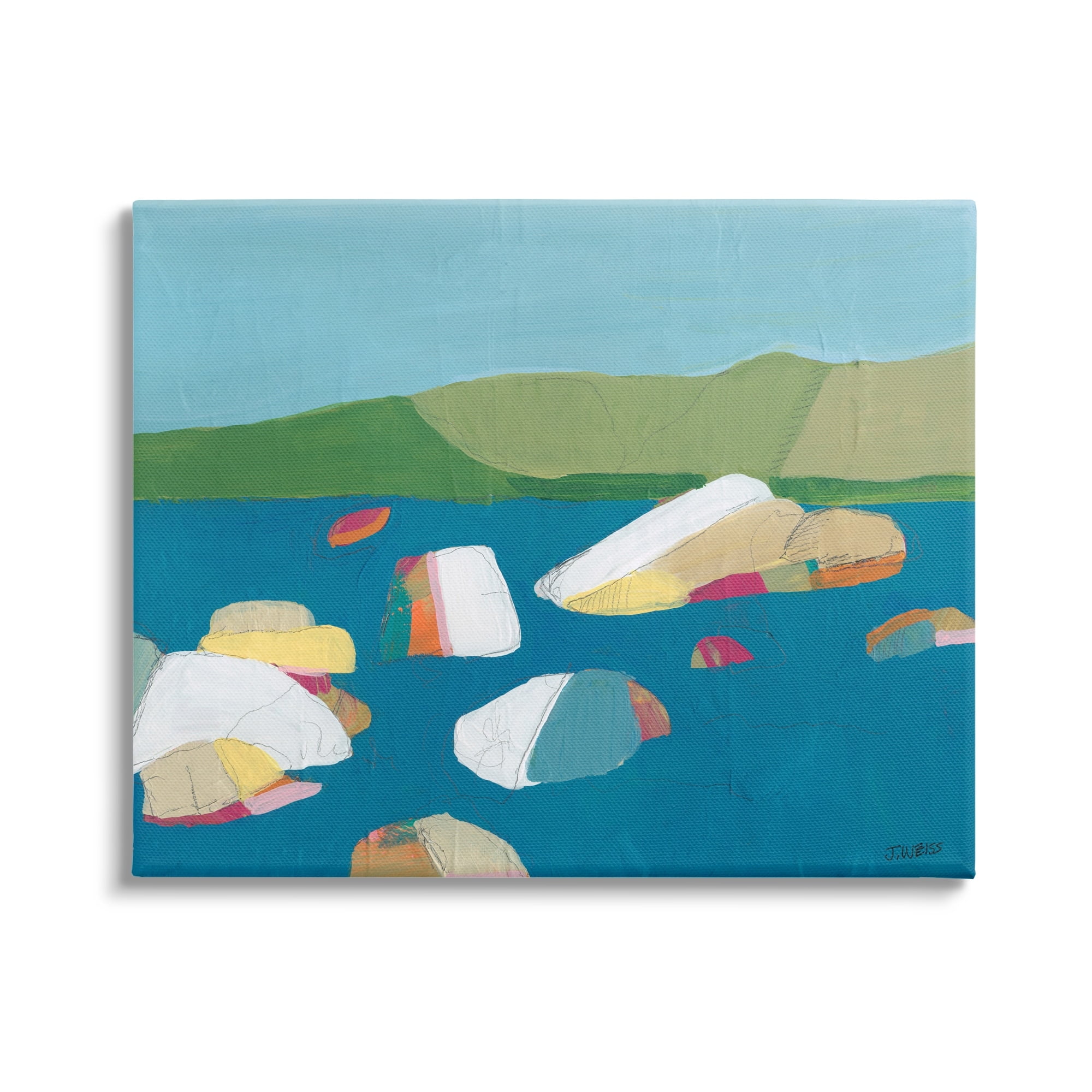 Stupell Industries Modern Ocean Rocks Painting Coastal Painting Gallery Wrapped Canvas Print Wall Art