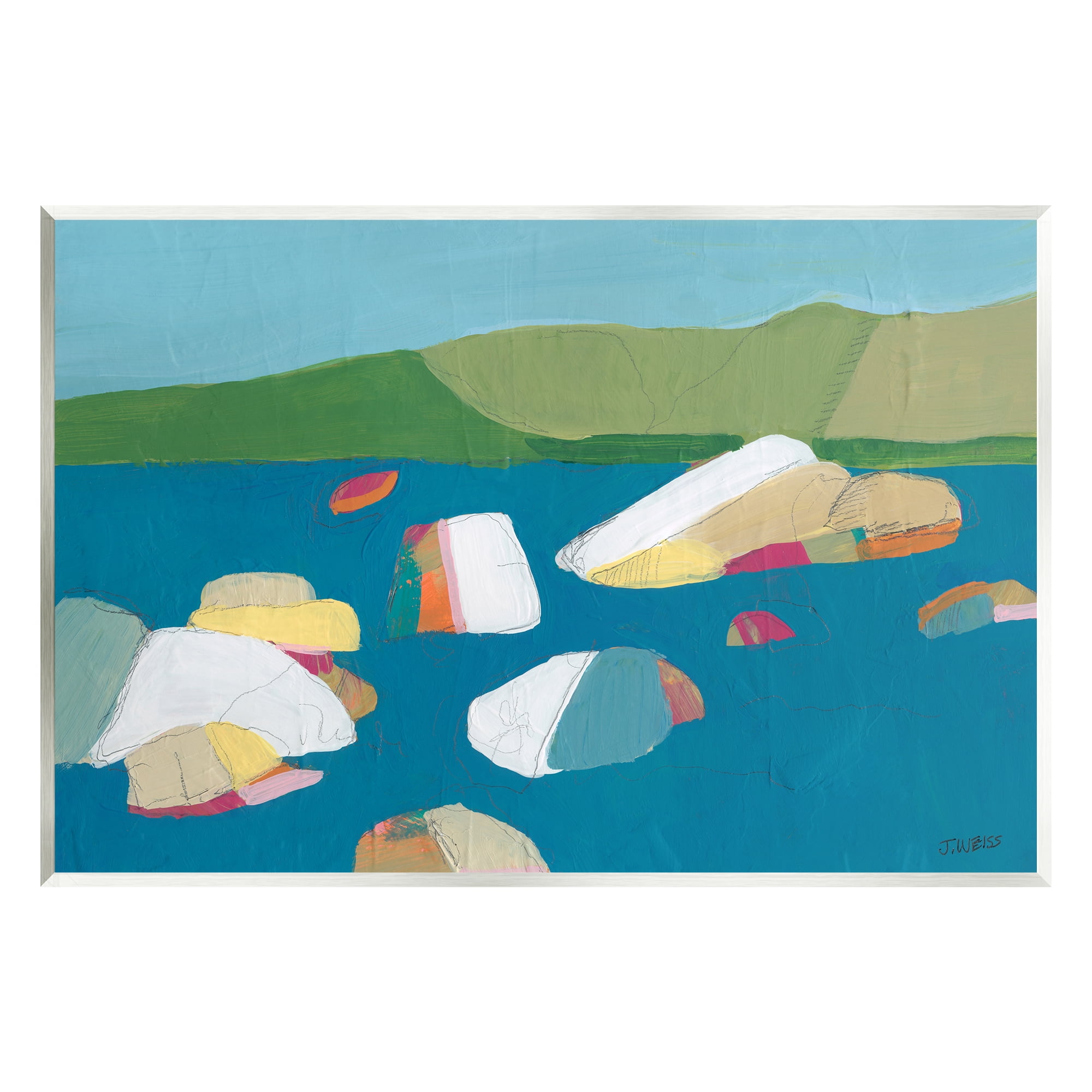 Stupell Industries Modern Ocean Rocks Painting Coastal Painting Unframed Art Print Wall Art