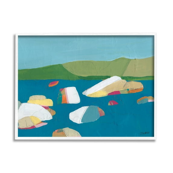 Stupell Industries Modern Ocean Rocks Painting Coastal Painting White Framed Art Print Wall Art