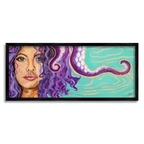 Stupell Industries Modern Octopus Girl Portrait Animals & Insects Painting Black Framed Art Print Wall Art, 24 x 10
