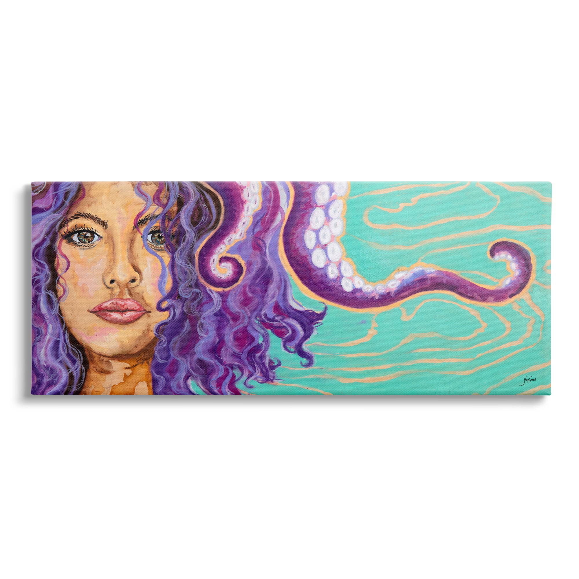 Stupell Industries Modern Octopus Girl Portrait Animals & Insects Painting Gallery Wrapped Canvas Print Wall Art, 40 x 17