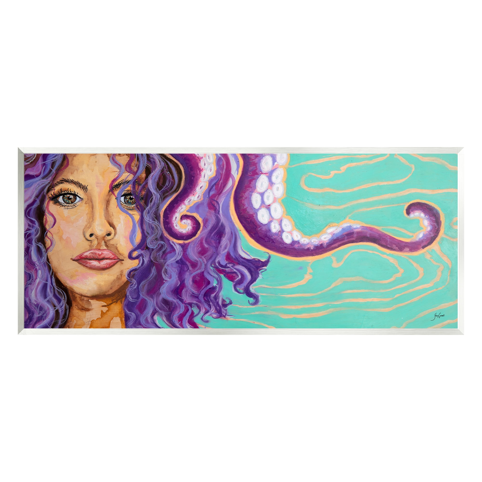 Stupell Industries Modern Octopus Girl Portrait Animals & Insects Painting Unframed Art Print Wall Art, 17 x 7