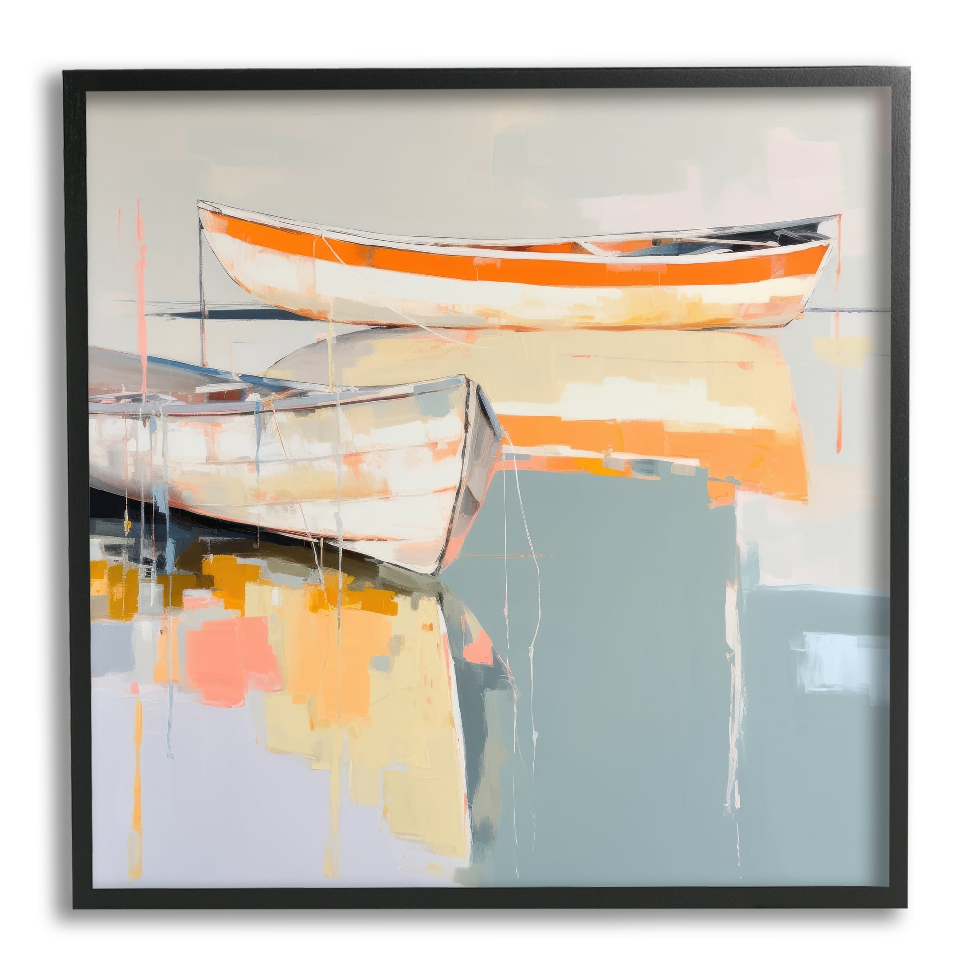 Stupell Industries Modern Orange Boats Abstract Painting Black Framed Art Print Wall Art, 17 x 17
