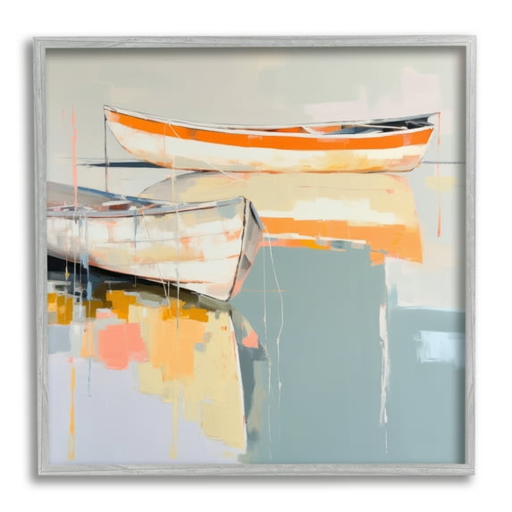Stupell Industries Modern Orange Boats Abstract Painting Gray Framed Art Print Wall Art, 17 x 17