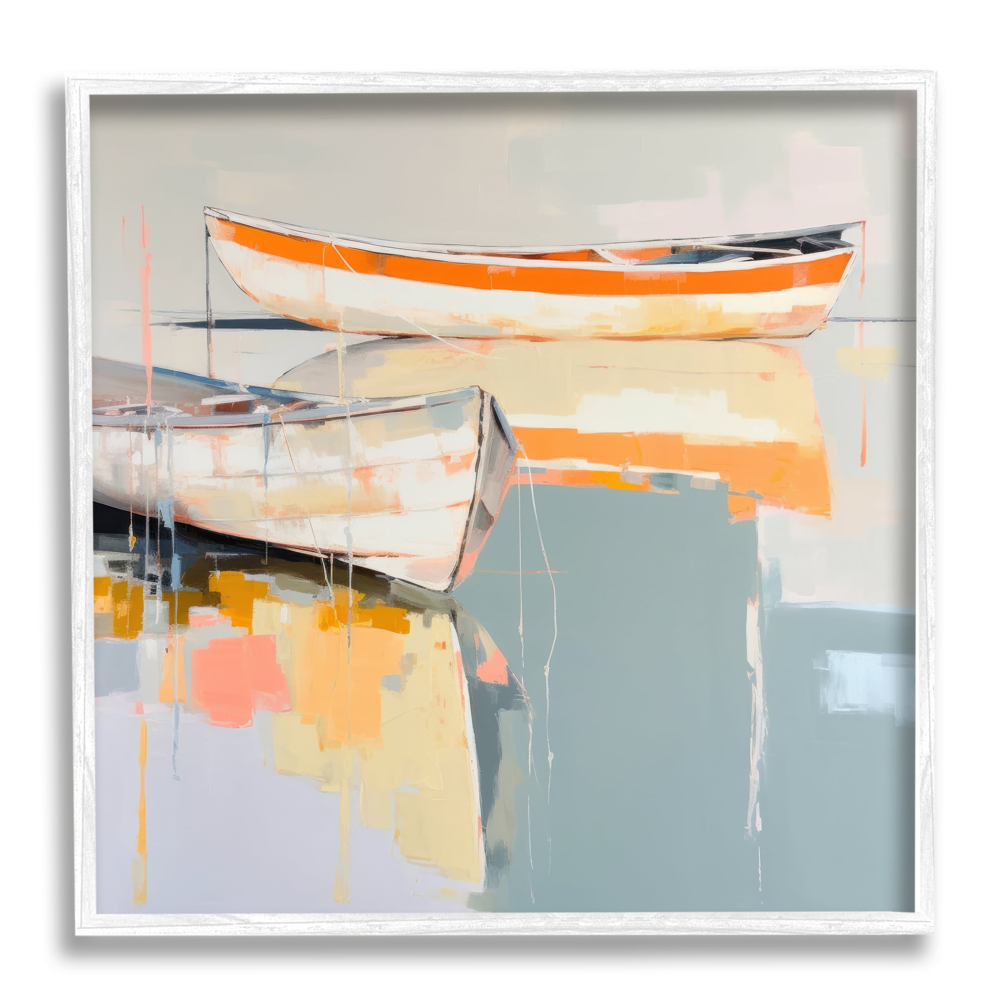 Stupell Industries Modern Orange Boats Abstract Painting White Framed Art Print Wall Art, 12 x 12