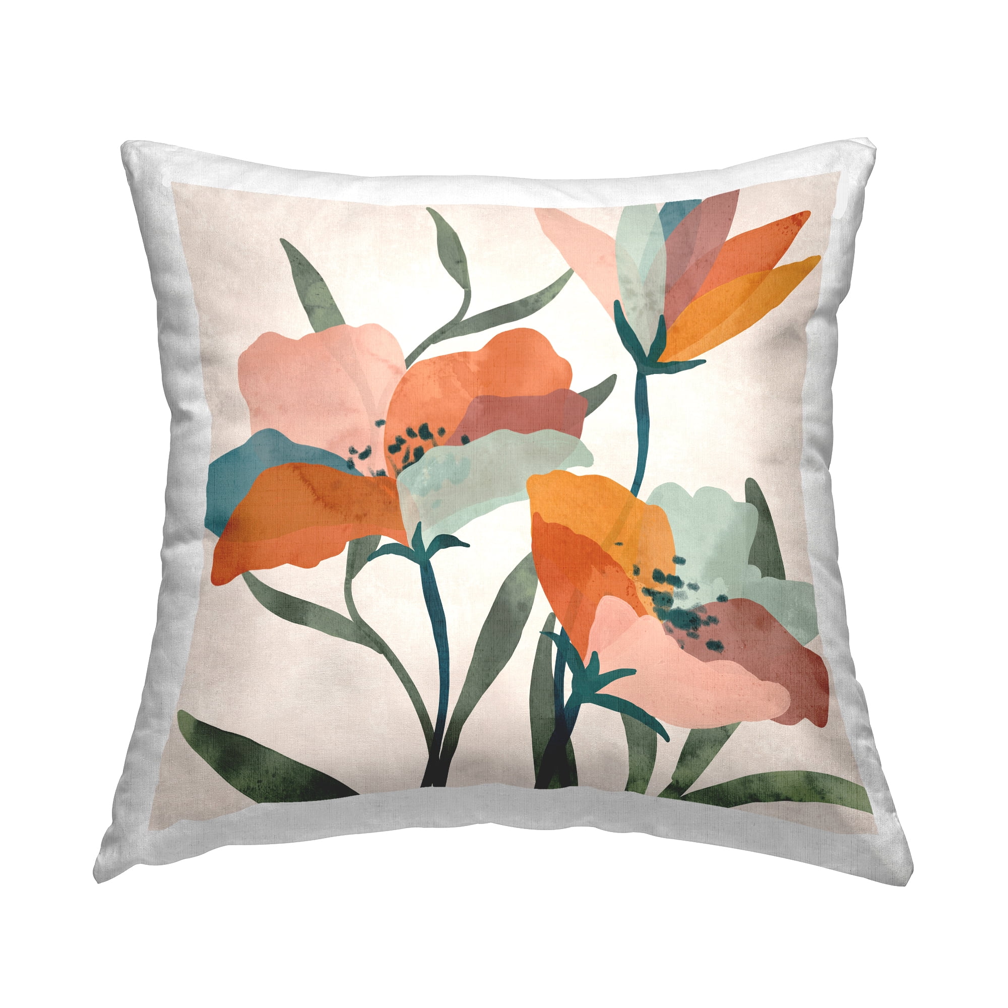 Stupell Industries Modern Orange Pink Flower Petals Blossoms Design by Nina Blue Throw Pillow