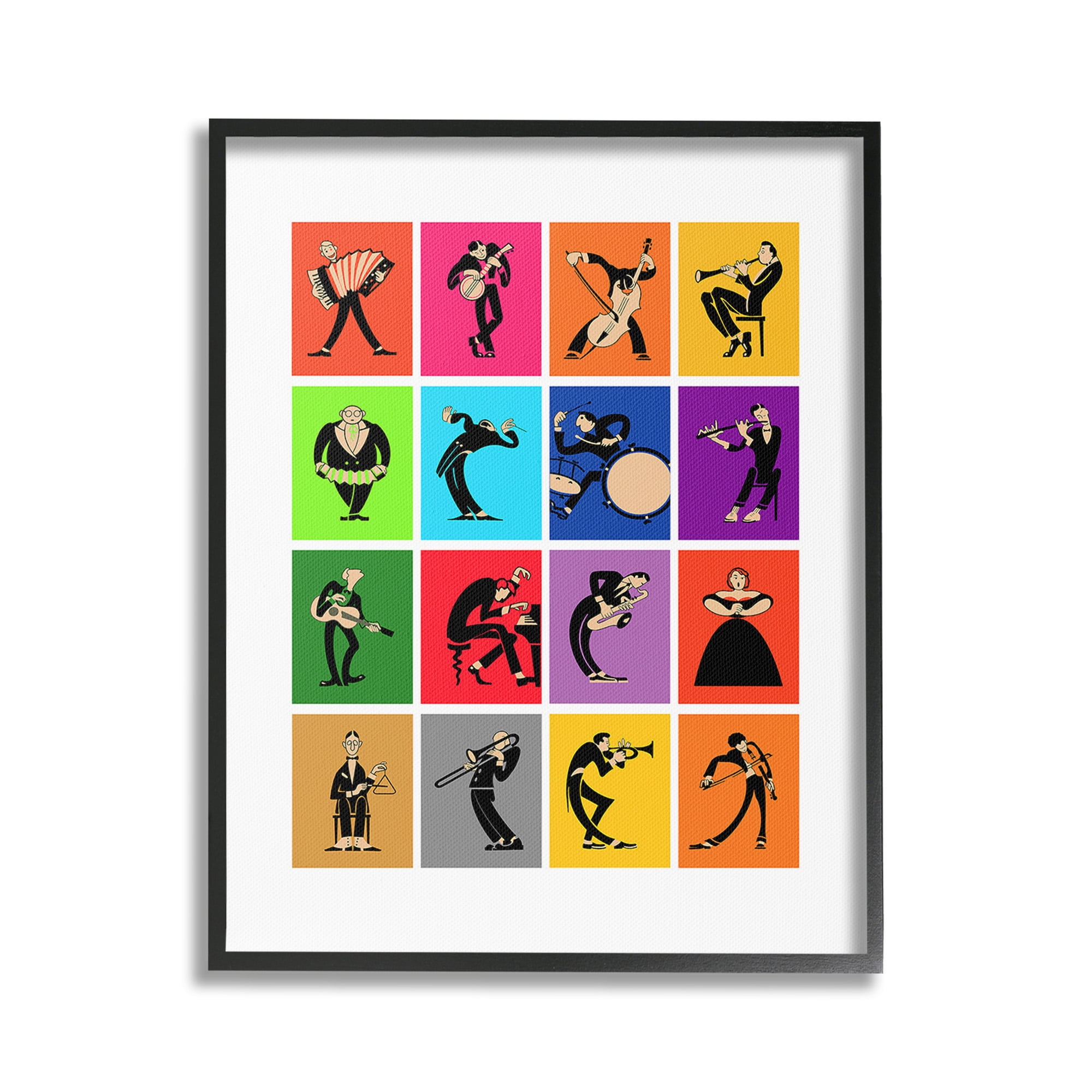Stupell Industries Modern Orchestra Musicians Novelty Painting Black Framed Art Print Wall Art, 24 x 30