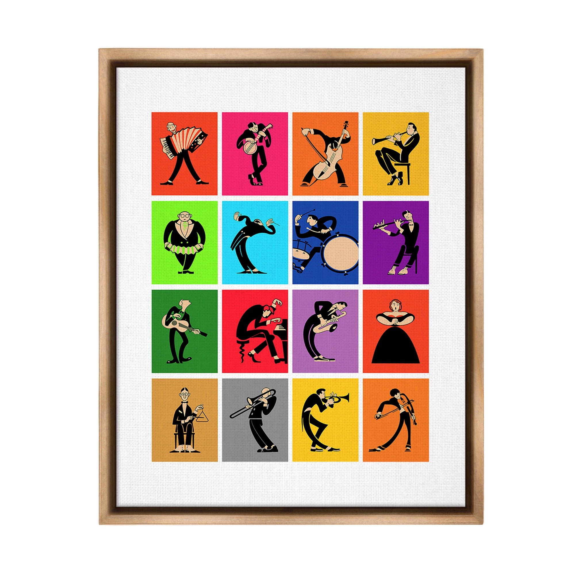 Stupell Industries Modern Orchestra Musicians Novelty Painting Brown Floater Framed Canvas Art Print Wall Art, 25 x 31