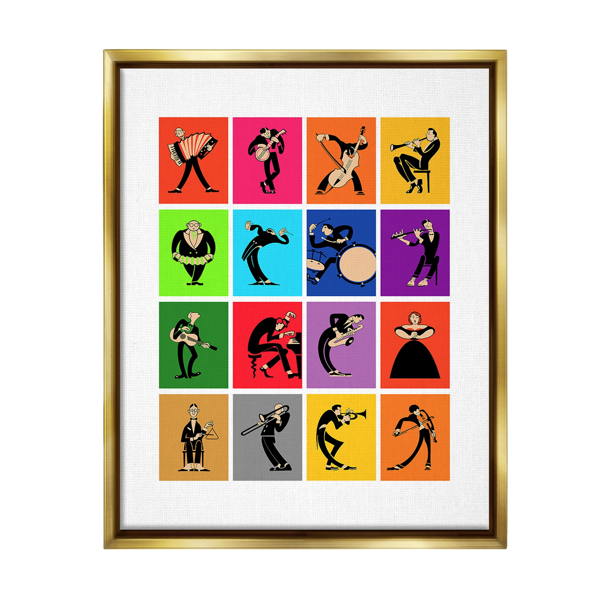Stupell Industries Modern Orchestra Musicians Novelty Painting Gold Floater Framed Canvas Art Print Wall Art, 25 x 31