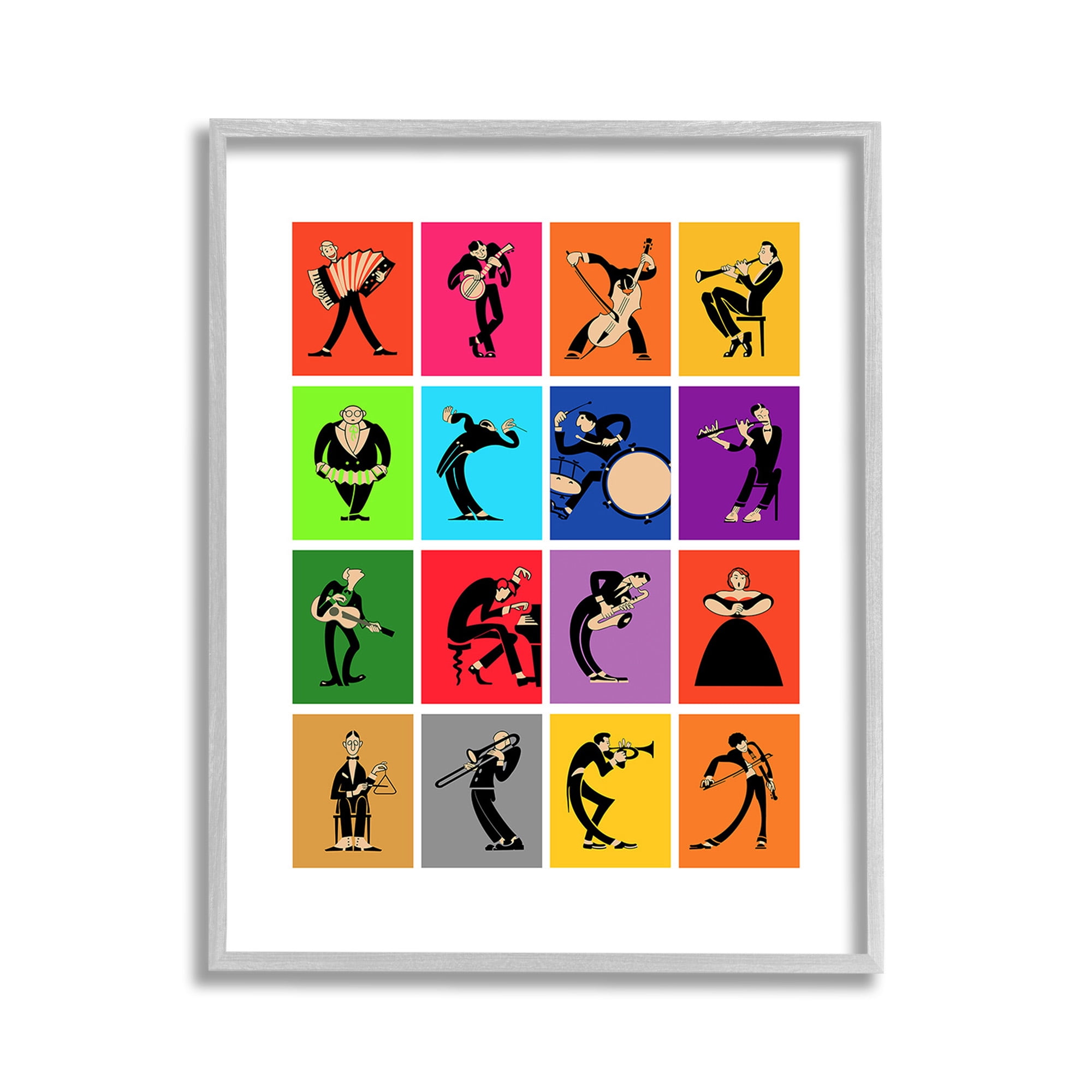 Stupell Industries Modern Orchestra Musicians Novelty Painting Gray Framed Art Print Wall Art, 11 x 14