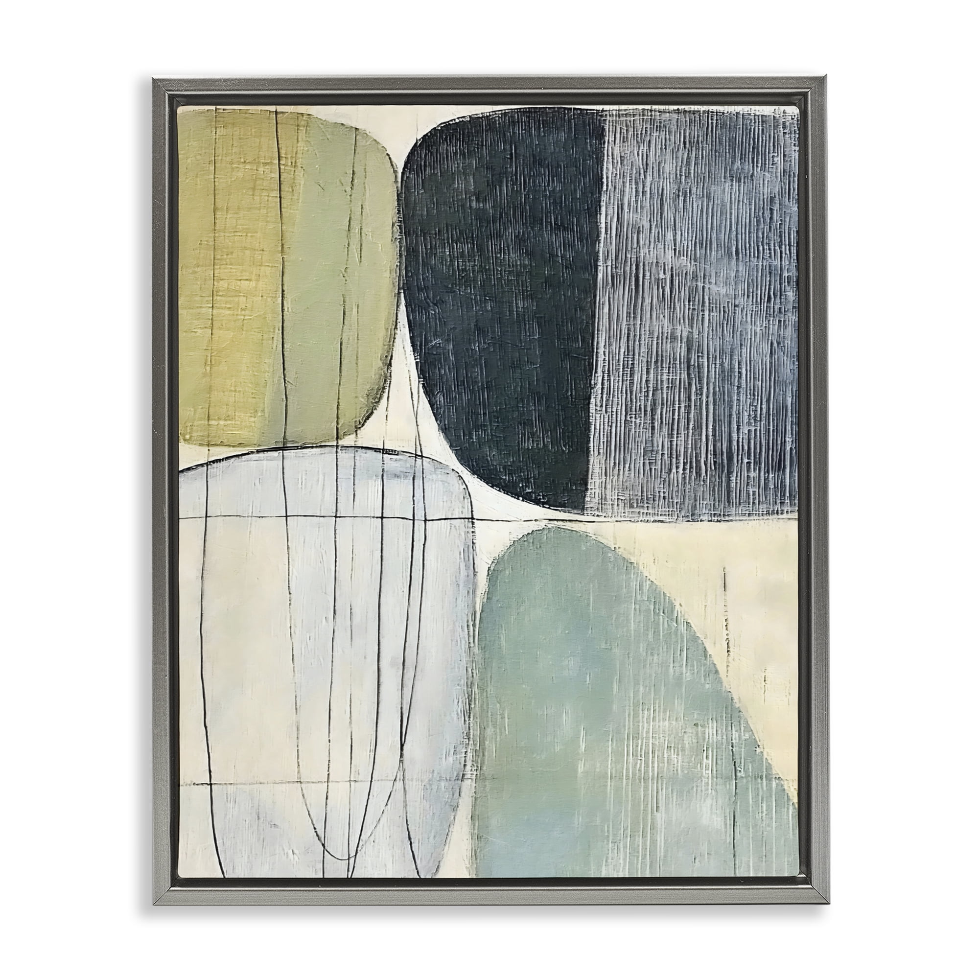 Stupell Industries Modern Organic Composition Gray Framed Floater Canvas Wall Art, design by Riley B