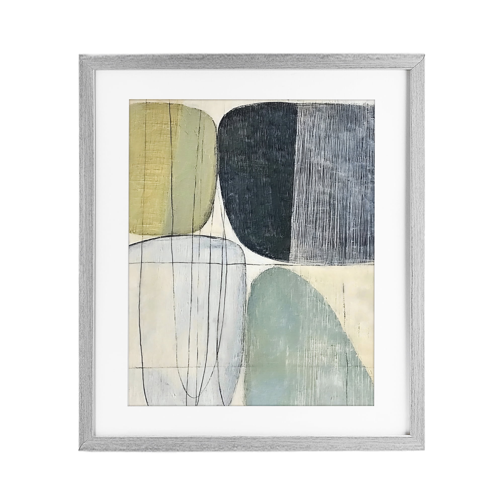 Stupell Industries Modern Organic Composition Gray Framed Print Under Glass, design by Riley B
