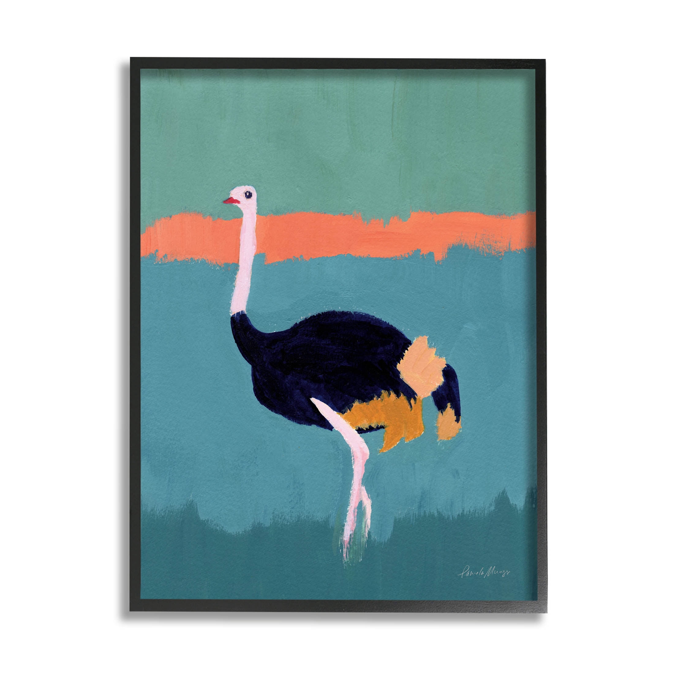 Stupell Industries Modern Ostrich Wildlife Painting Painting Black Framed Art Print Wall Art, Design by Pamela Munger