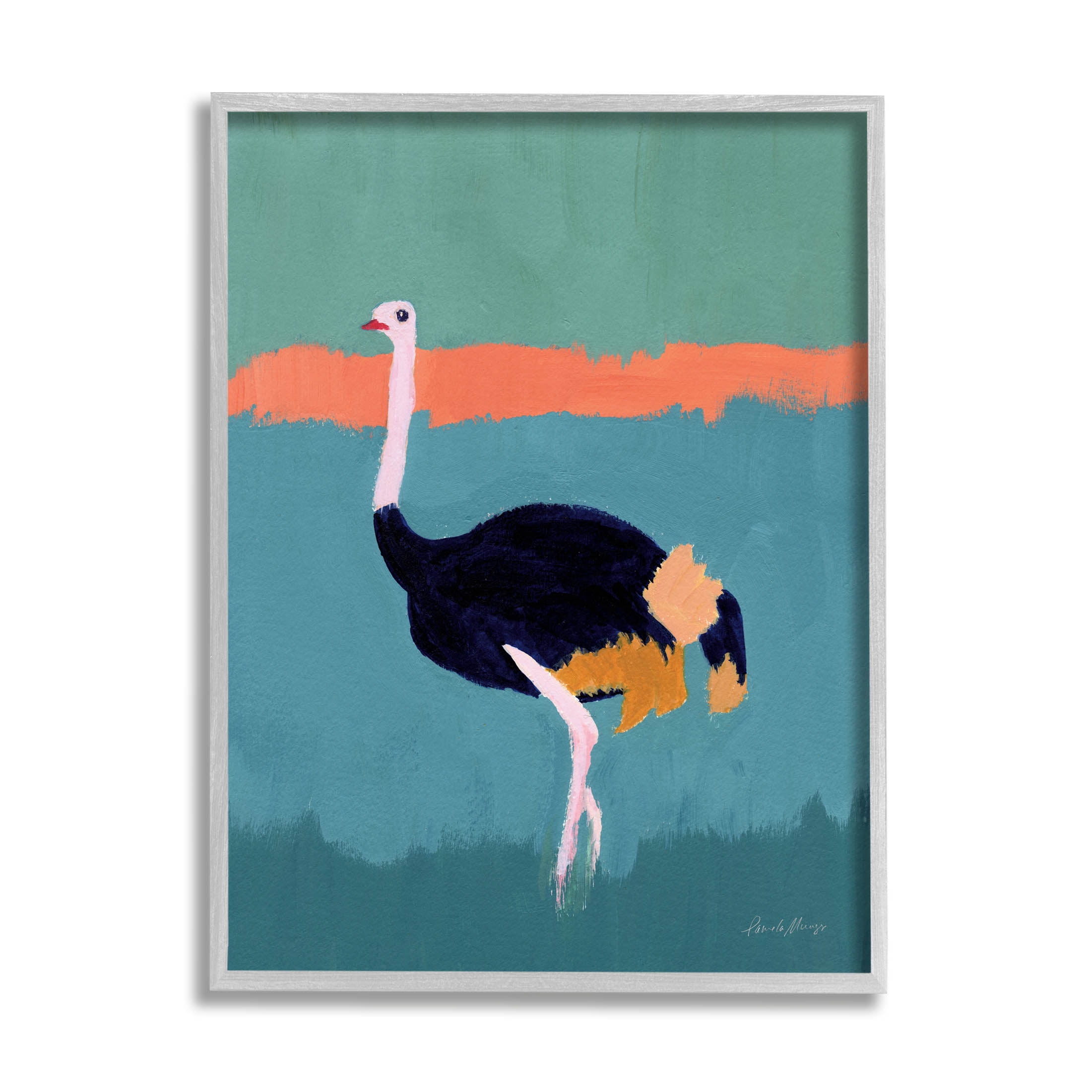 Stupell Industries Modern Ostrich Wildlife Painting Painting Gray Framed Art Print Wall Art, Design by Pamela Munger