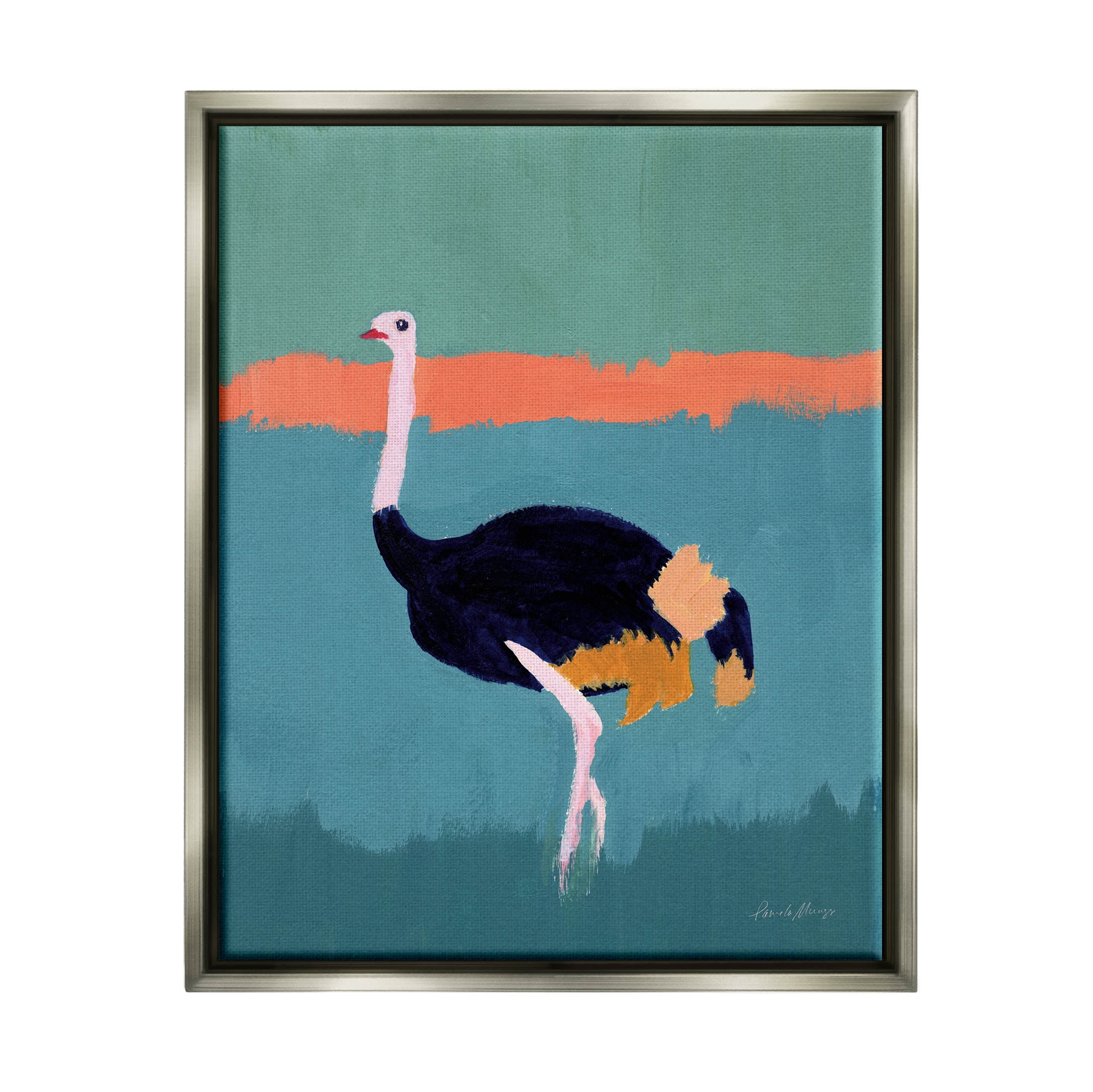 Stupell Industries Modern Ostrich Wildlife Painting Painting Luster Gray Floating Framed Canvas Print Wall Art, Design by Pamela Munger