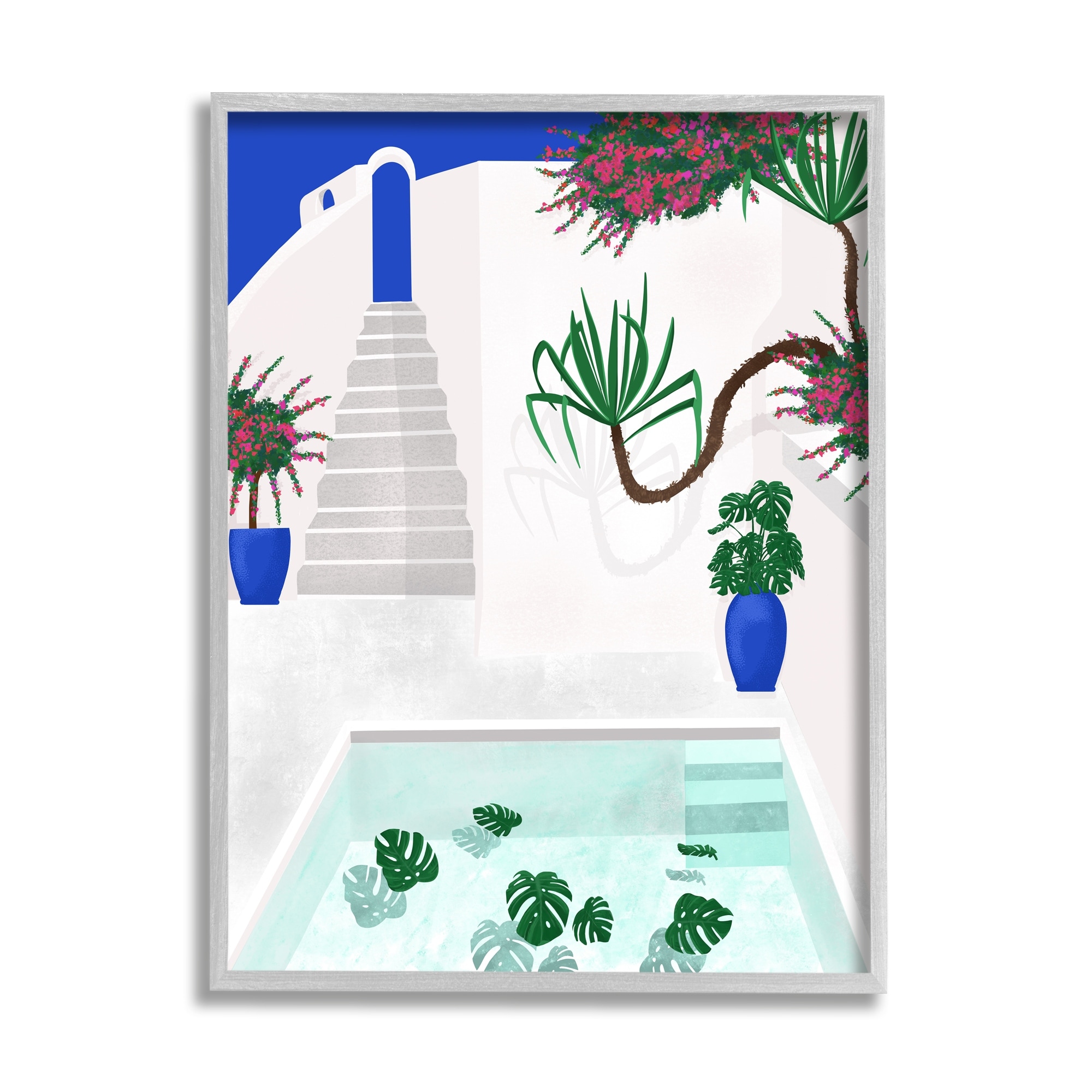 Stupell Industries Modern Outdoor Pool Scene European Villa Monstera Leaves, 16 x 20,Design by Jen Bucheli