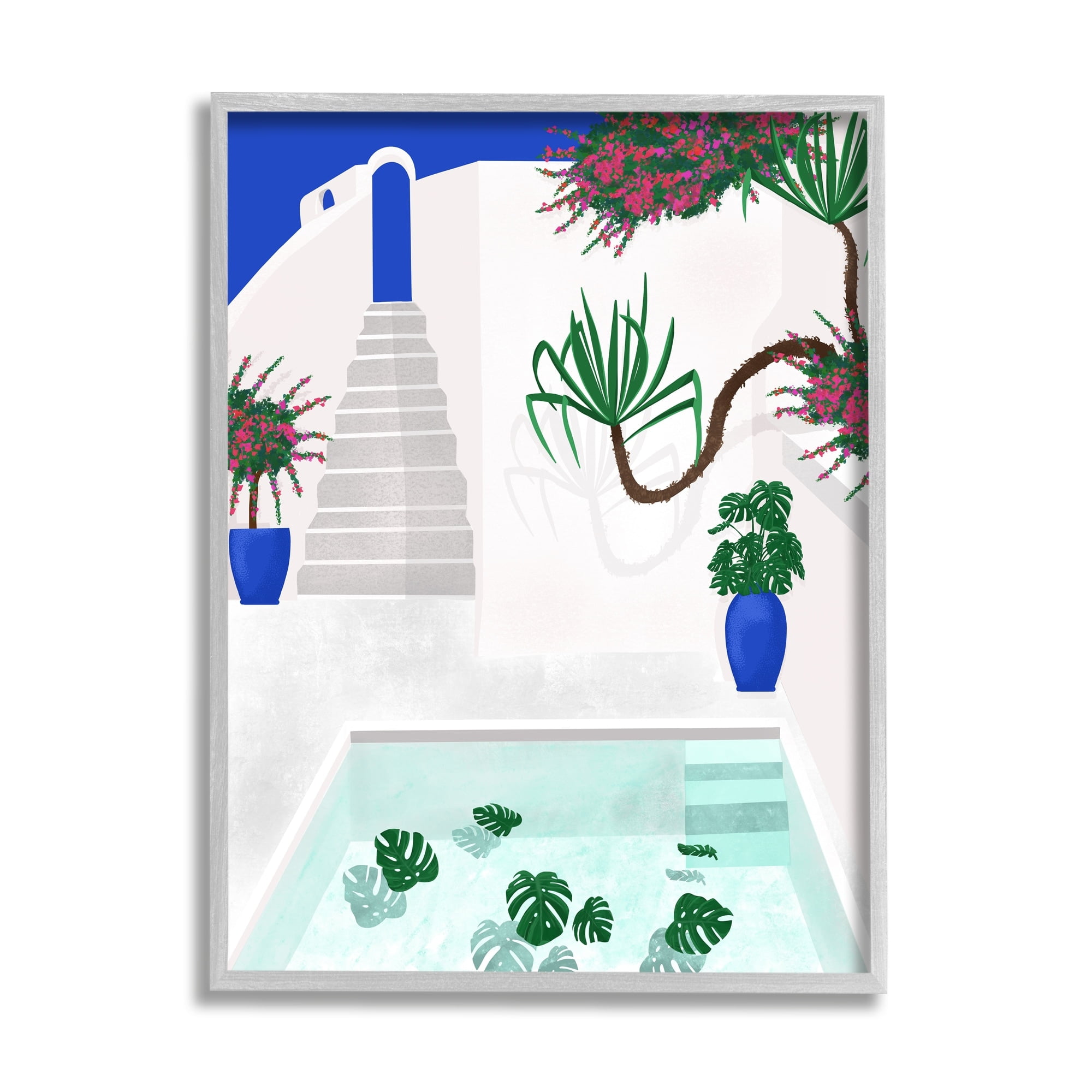 Stupell Industries Modern Outdoor Pool Scene European Villa Monstera Leaves, 24 x 30,Design by Jen Bucheli