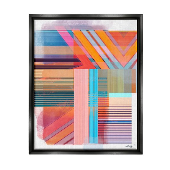 Stupell Industries Modern Overlapping Patterns Abstract Painting Black Floater Framed Canvas Art Print Wall Art, 17 x 21