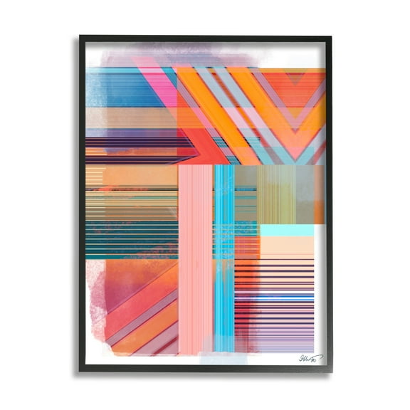 Stupell Industries Modern Overlapping Patterns Abstract Painting Black Framed Art Print Wall Art, 16 x 20