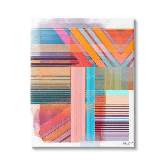 Stupell Industries Modern Overlapping Patterns Abstract Painting Gallery Wrapped Canvas Art Print Wall Art, 36 x 48