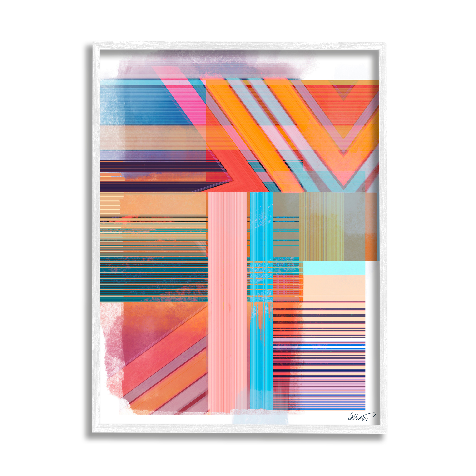 Stupell Industries Modern Overlapping Patterns Abstract Painting White Framed Art Print Wall Art, 16 x 20