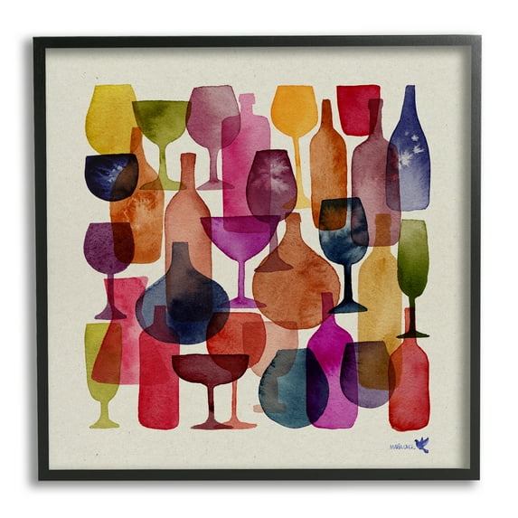 Stupell Industries Modern Overlapping Wine Glasses Food & Beverage Painting Black Framed Art Print Wall Art