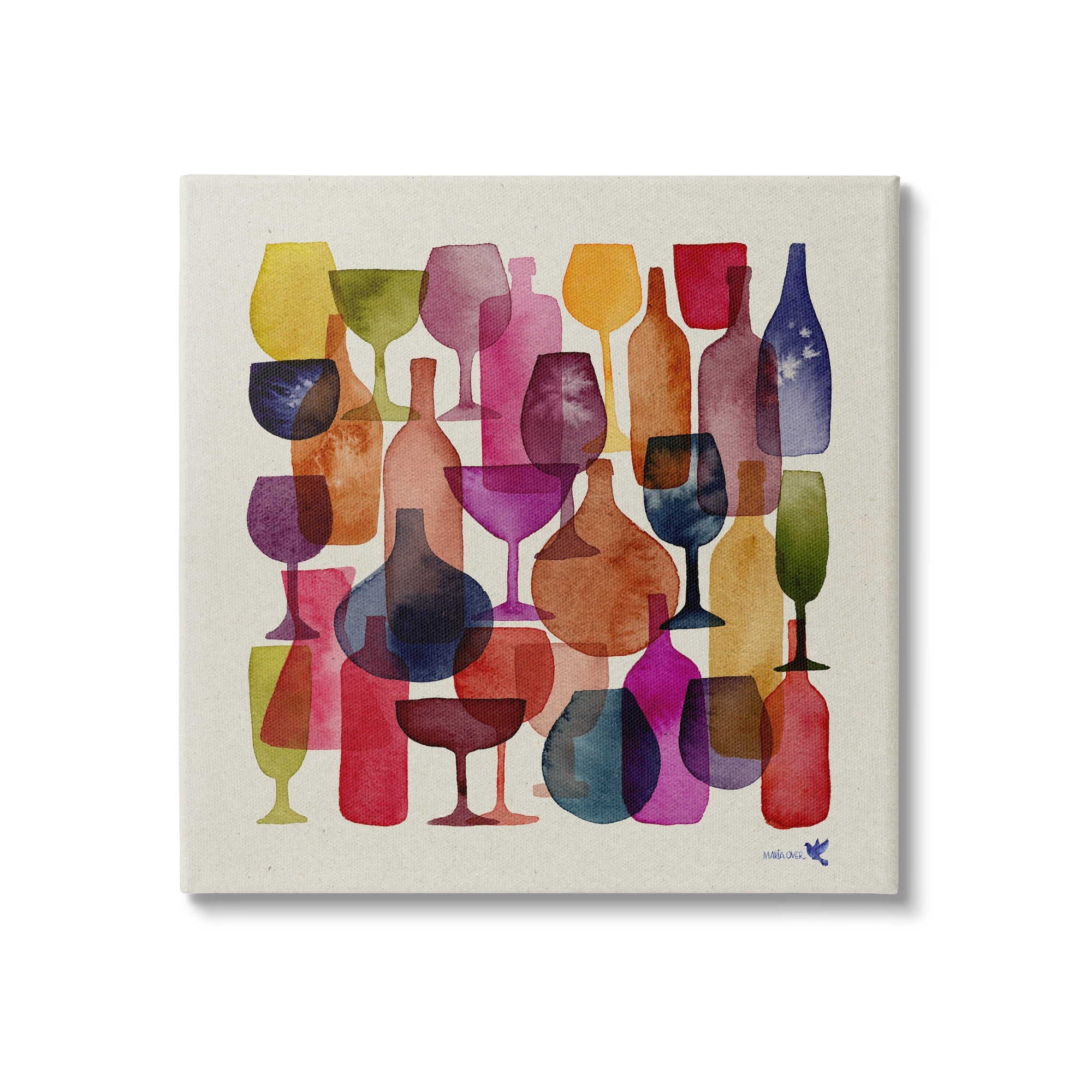 Colorful Modern Overlapping Wine Glasses Canvas Wall Art
