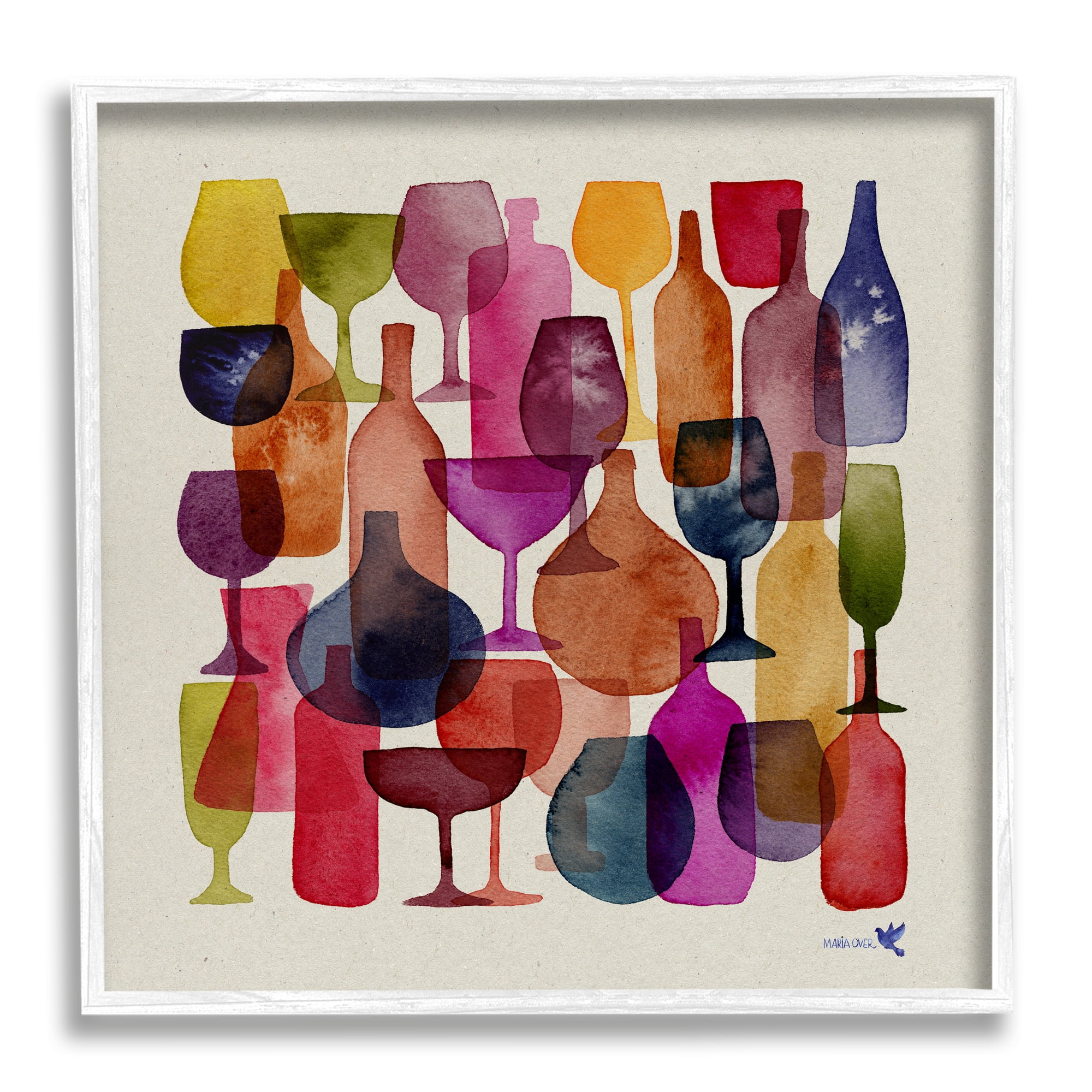 Stupell Industries Modern Overlapping Wine Glasses Food & Beverage Painting White Framed Art Print Wall Art